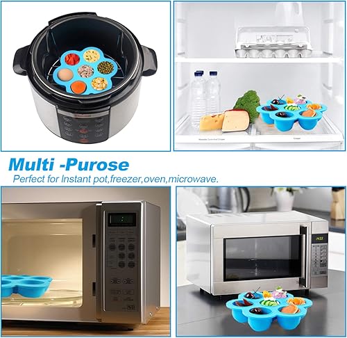 Miniatura 5 de Juego de 4 moldes de silicona para huevos con mango y cuchara resistentes al calor, cazador escalfador de huevos Sous Vide reutilizable con tapa, se