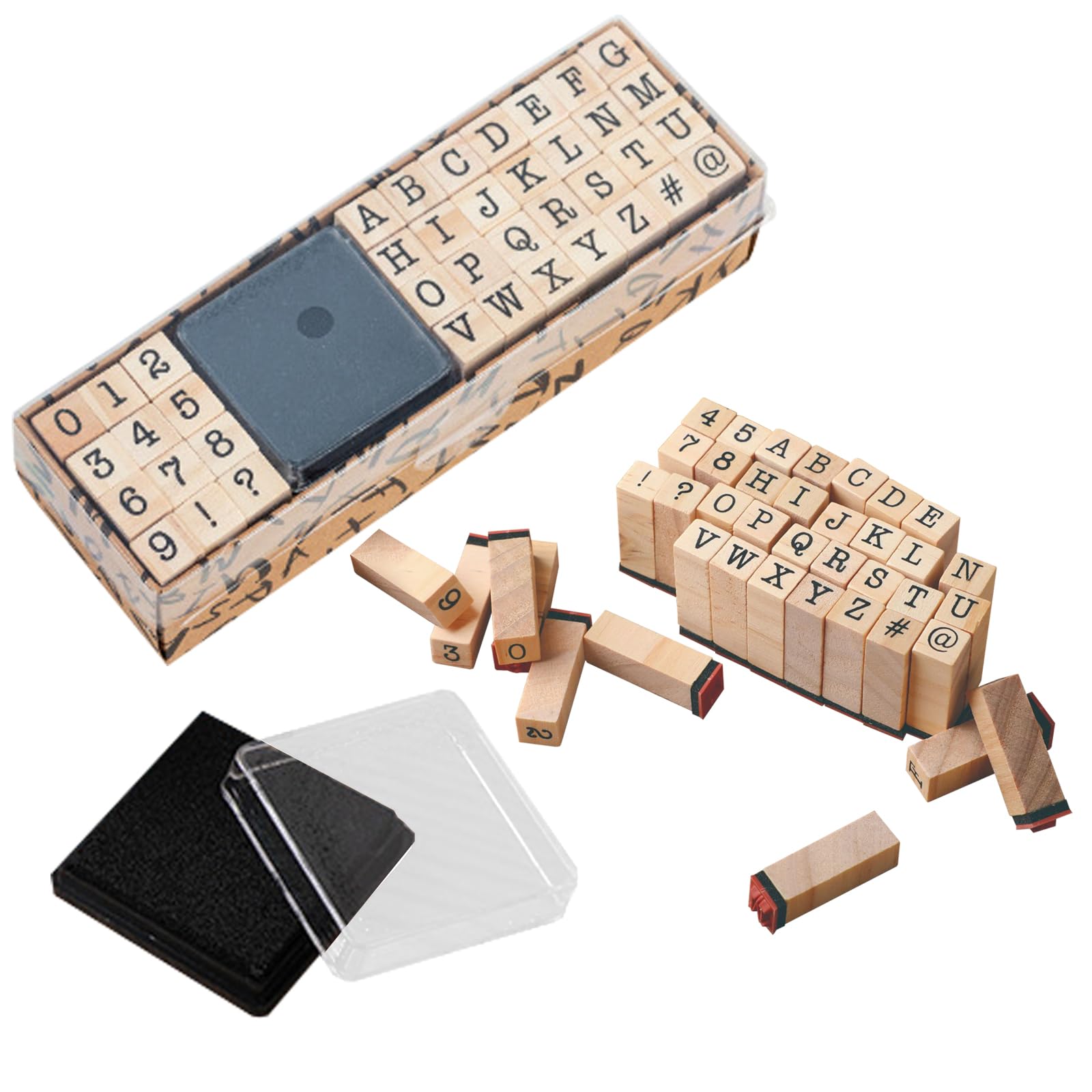CHUNLINLAODA 40 Pcs Letter Number Stamps, Small Wooden Rubber Stamps, Capital Letter Number and Symbol Set