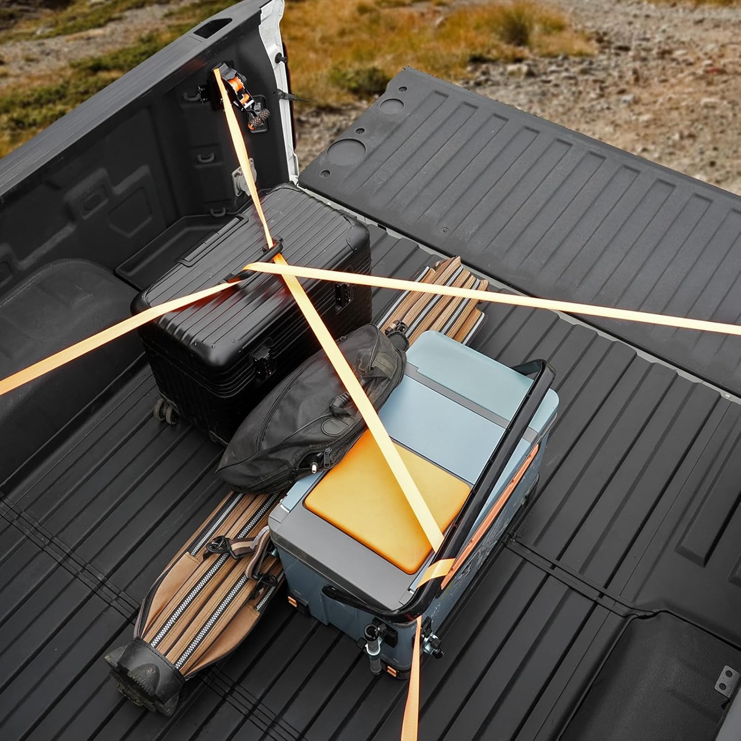 Retractable Ratchet Straps for 2019-2026 Chevy Silverado/GMC Sierra 1500 Accessories, 2PCS Self Retractable Tie Down Straps, Heavy Duty Quick Release and Tool-Free No Drill Install