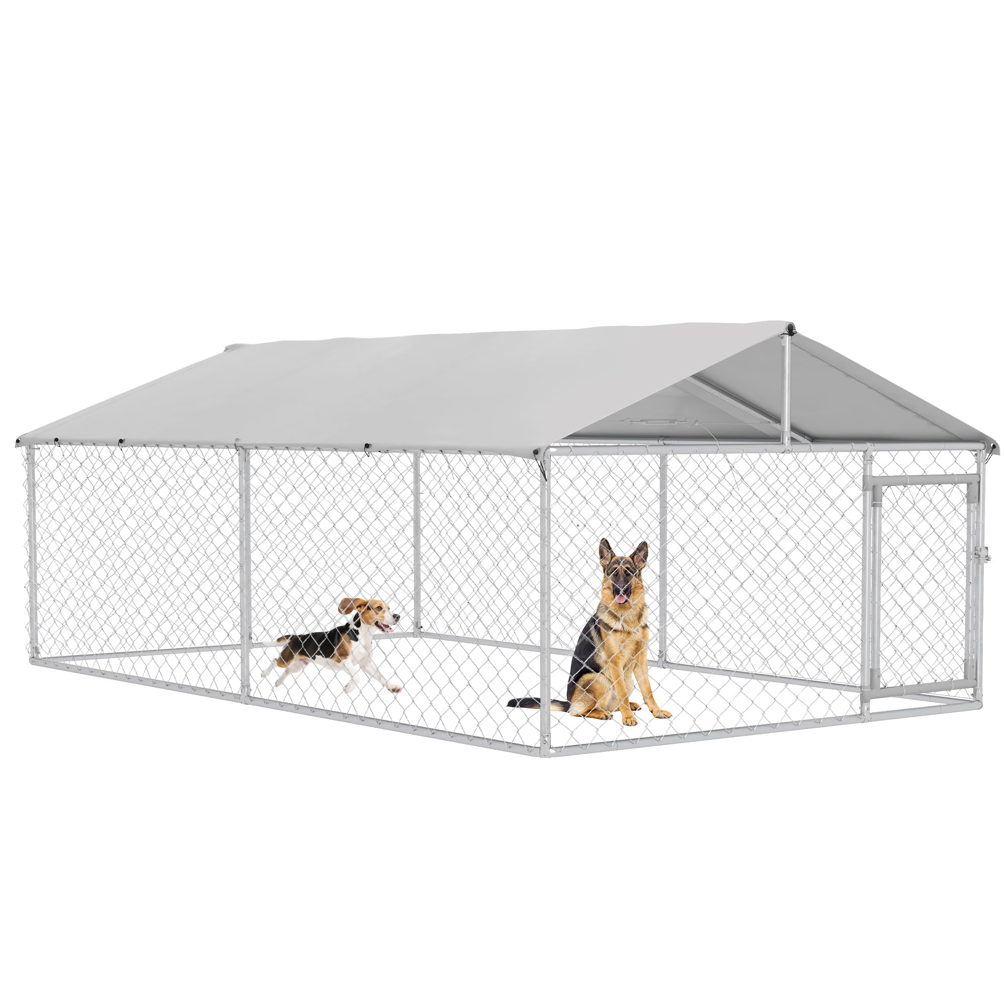 PawHut Outdoor Dog Kennel Dog Run with Waterproof, UV Resistant Cover for Small, Medium and Large Sized Dogs, 13.1' x 7.5' x 4.9', Silver