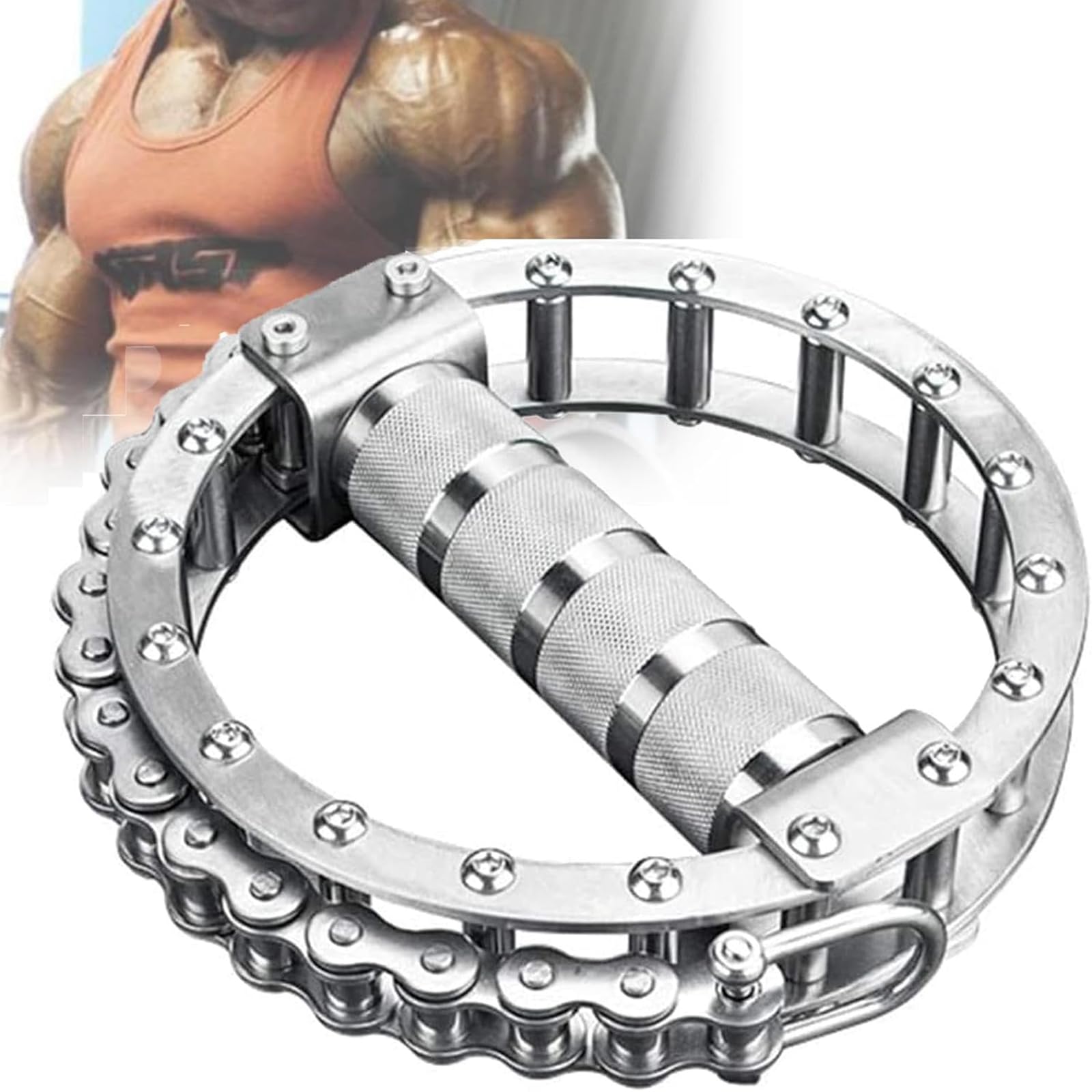 Ngary Arm Wrestling Exercise Handle, Wrist Wrench Exerciser Grip With Rotating Chain Shape And Non-Slip Knurled Handle, Bearing Weight: 150Kg/330Lbs & Connects To Various Pulley Machines