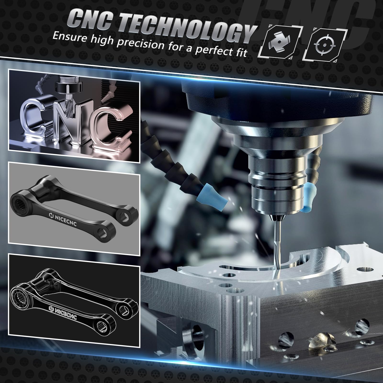 NICECNC - Link di sospensione posteriore inferiore nero compatibile con Yamaha YZ 250 FX 2020-2025 YZ 450 FX 2019-2025, WR 450 F 2016-2025, vedere compatibilità