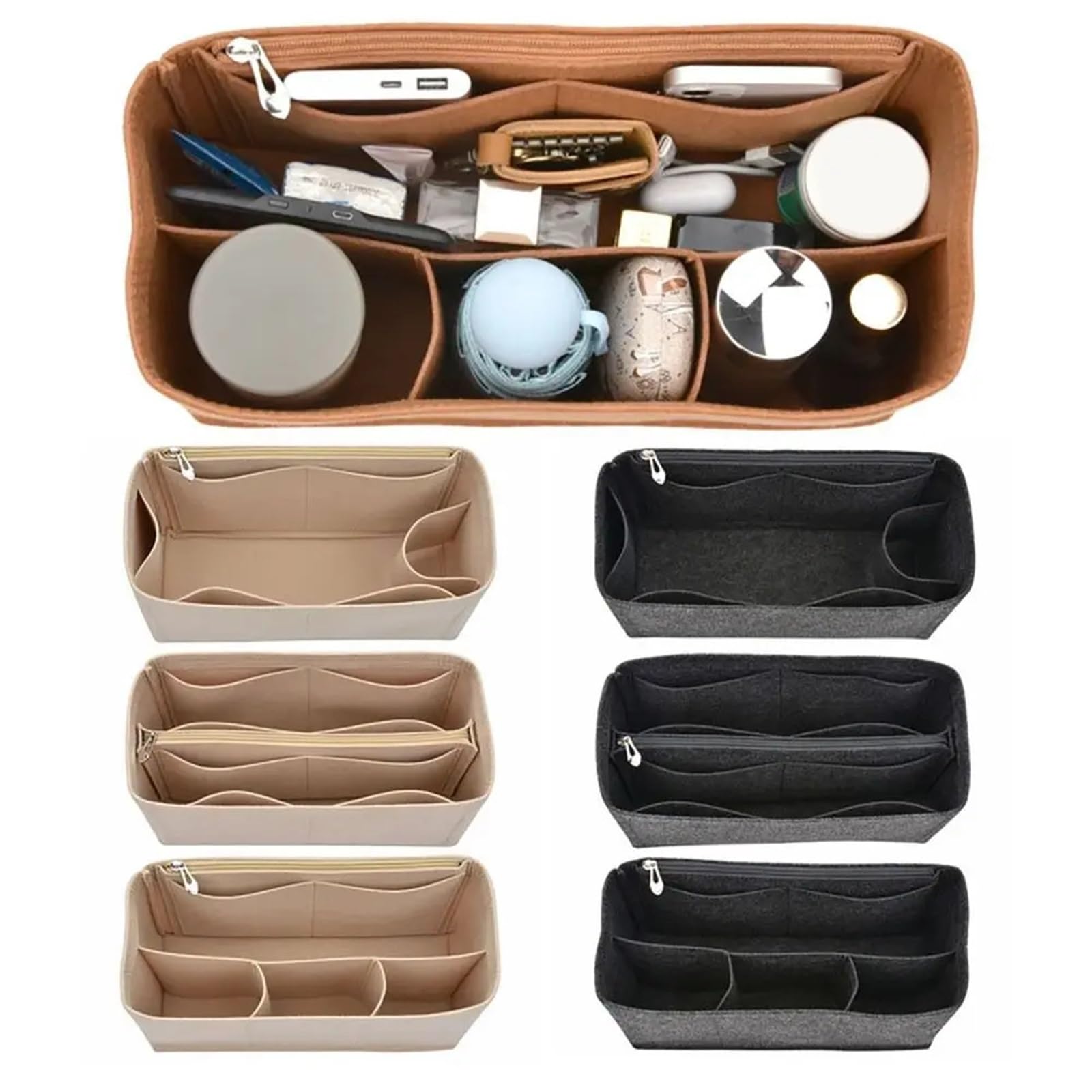 2 Stück Filz-Taschen-Organizer-Einsatz, Filz-Einsatz, Liner, Geldbörse, Organizer, Tasche, Handtasche, Tragetasche, Innentasche für Handtaschen(Beige-3)