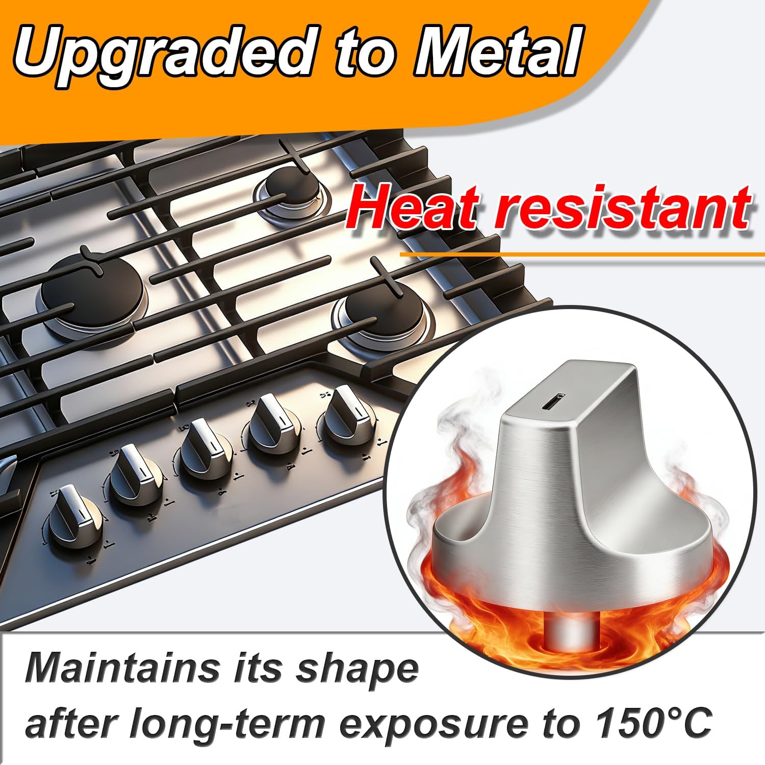 Upgraded Metal W11366438 for Whirlpool Stove Knobs Replacements,Stainless Steel Brushed,Compatible with Gas Cooktop Model:WCG55US0HS,WCG77US0HS00,Direct fit Parts:W11359382,W11505414,W11084623