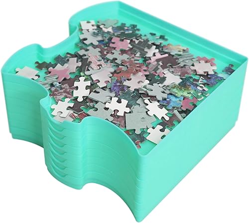 Miniatura 6 de 8 bandejas apilables con forma de rompecabezas, incluye rompecabezas de 1000 piezas, organiza rompecabezas de hasta 1500 piezas (azul)