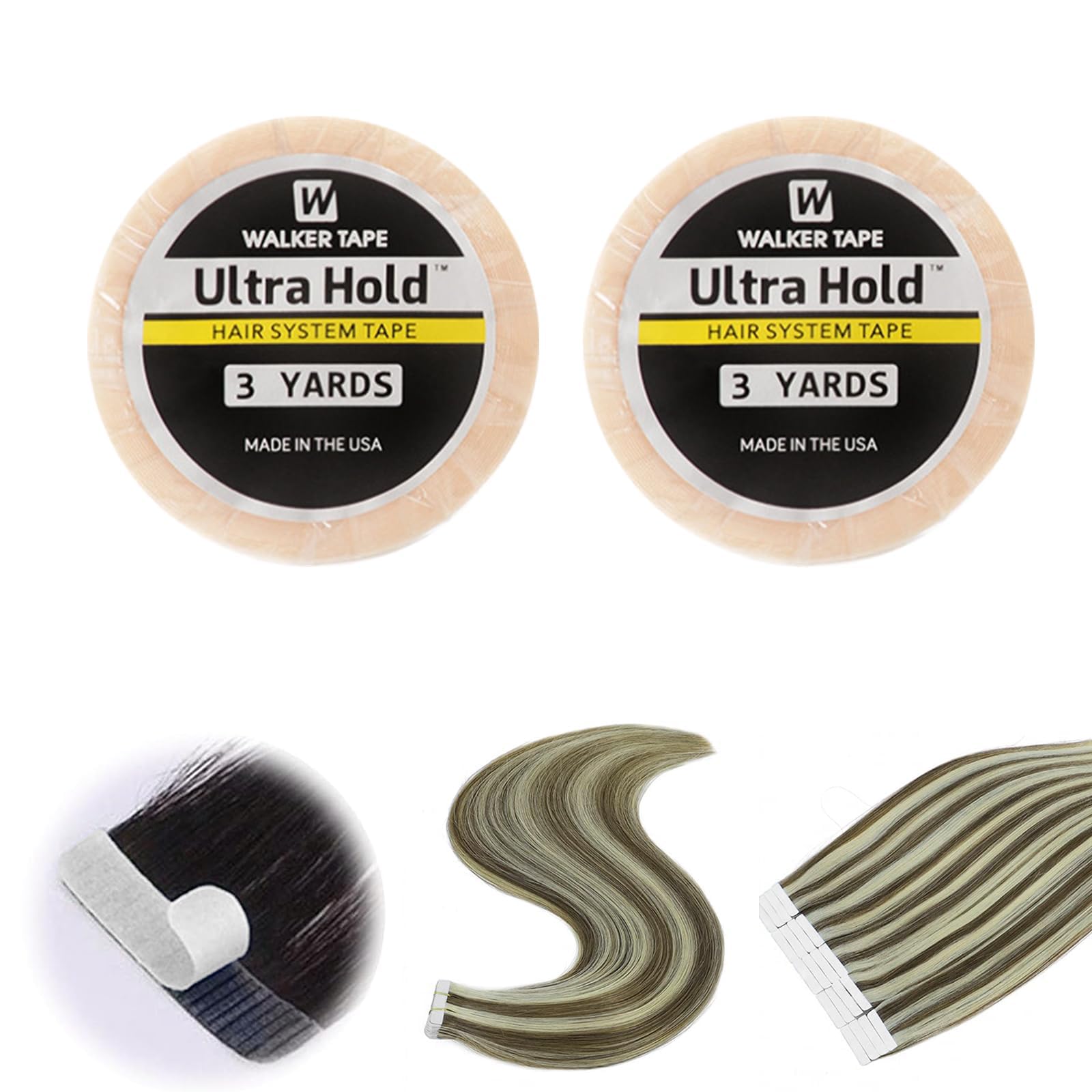 2Rolls Wig Tape Double Sided Extra Strong,0.8cm*3yard Hair Extension Tapes Lace Front Support Tape Roll Hair Tapes for Extensions Waterproof Wig Tape Toupee Tape(White)