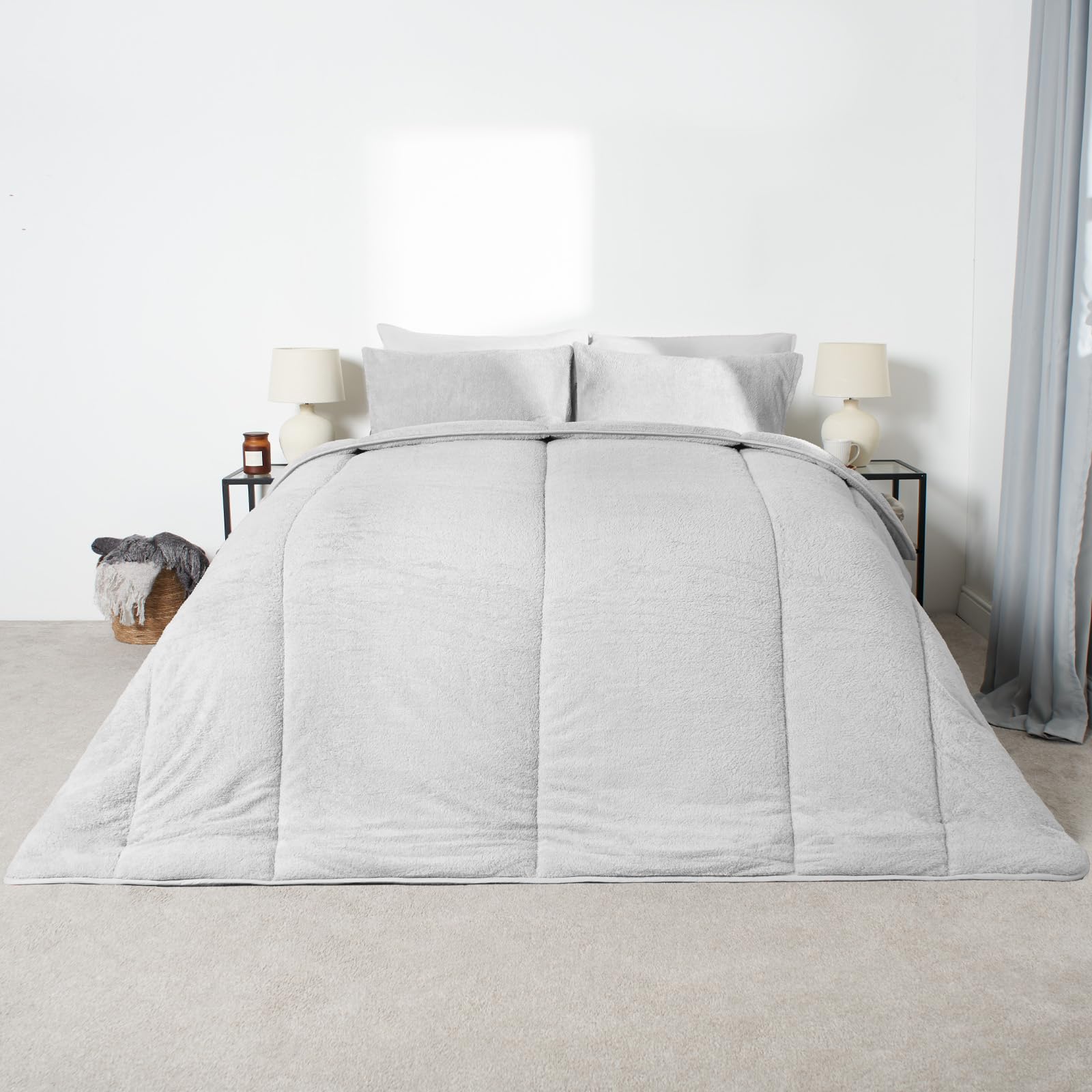 OHS Teddy Fleece Coverless Duvet 10.5 Tog PillowcaseSilverSingle from B&Q