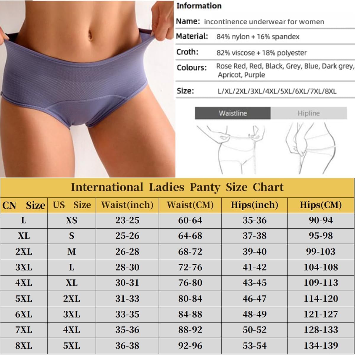 Everdries Leakproof Ladies Underwear,Washable & Reusable Leakproof Panties for Women Over 60,Incontinence Underwear for Women