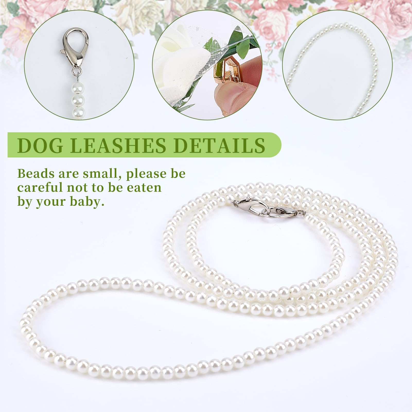 NICENEEDED Lot de 3 colliers pour mariage, chien, ensemble de fleurs, perles de laisse pour chiens avec perles porte-alliances, nœud papillon réglable pour le cou du chien