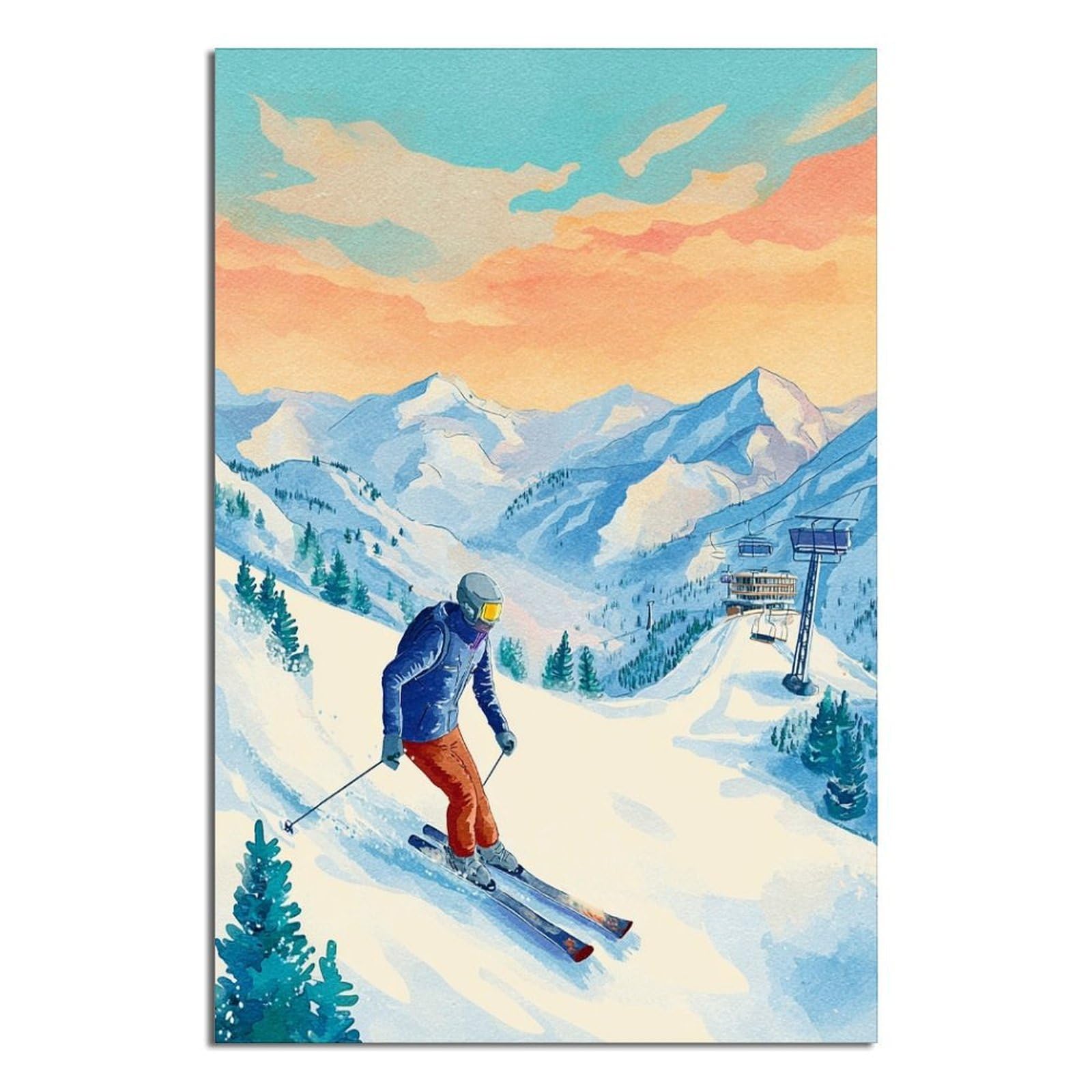 Sölden Austria Ski Poster 12x18inch(30x45cm) Vintage Watercolor Canvas Art