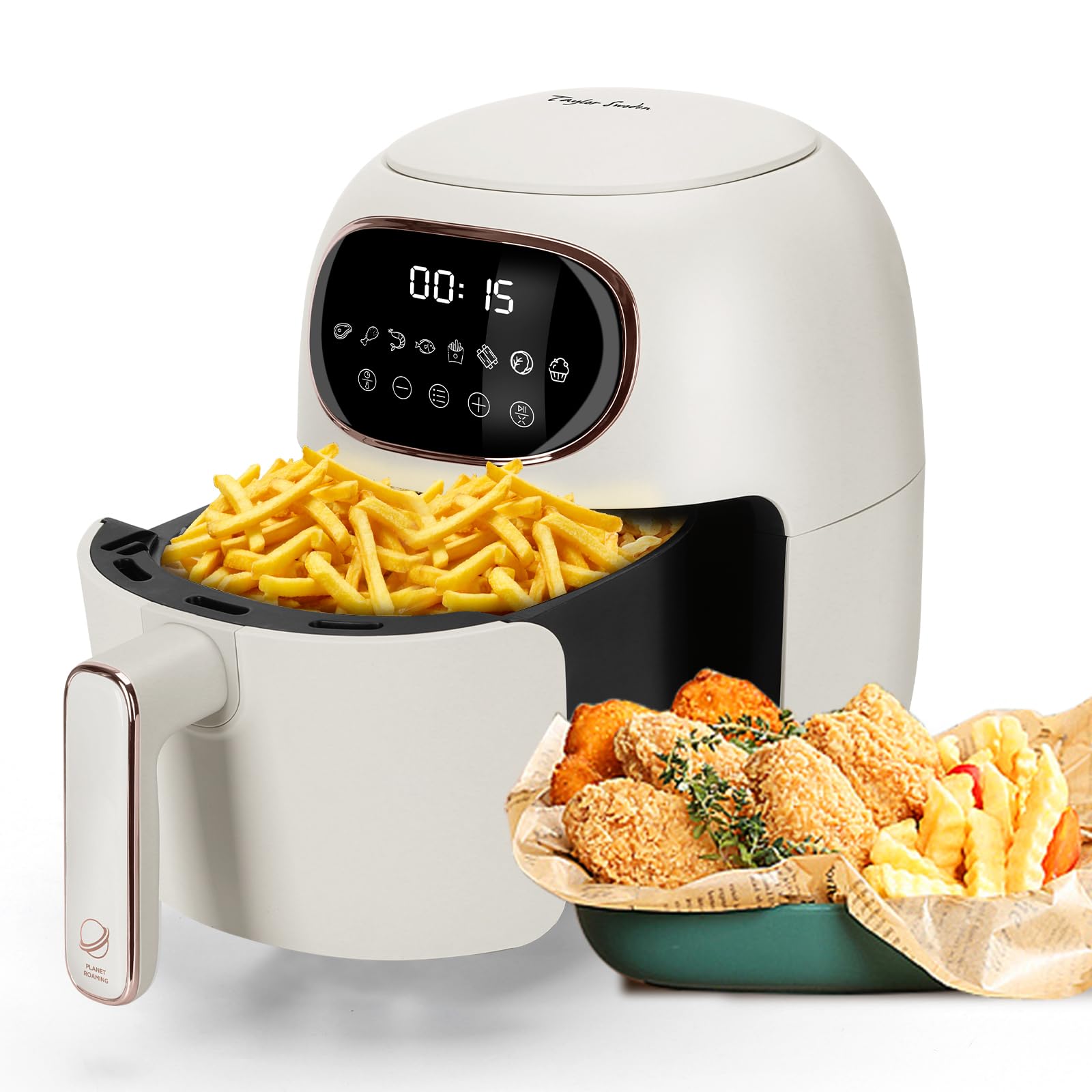 Taylor Swoden Ava - Freidora sin aceite, freidora de aire de 1300W, diseño compacto, 3L capacidad, pantalla LED táctil, 8 menús de cocinado preestablecidos. Cesta antiadherente. Color blanco.
