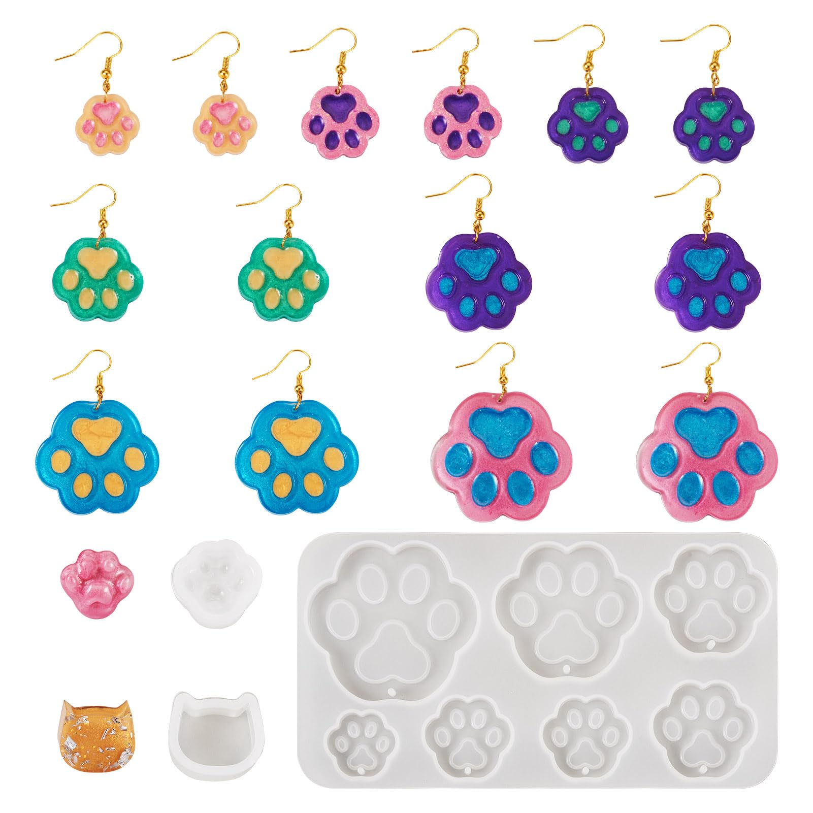 1Set Paw Print Silicone Mold Animal Cat Pendant Resin Casting Mold 9-67mm for DIY Earring Necklace Bracelet Jewelry Making Decoration