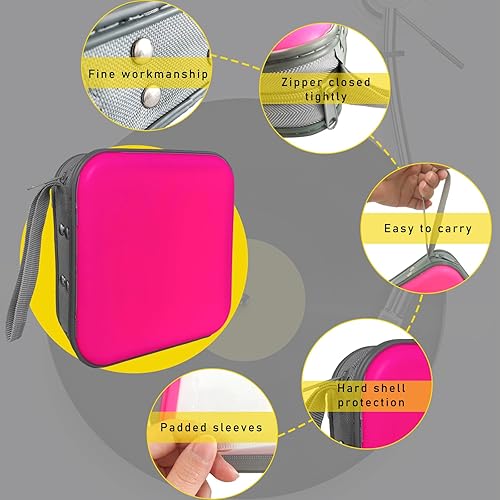 Miniatura 3 de Augeny Estuche portátil para CD de capacidad para 48 unidades, soporte portátil de plástico duro para DVD, carpeta de almacenamiento de discos para