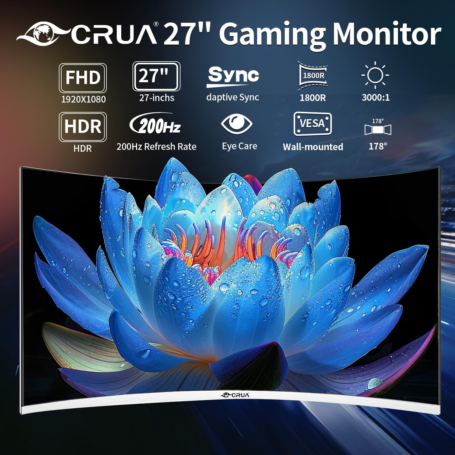 CRUA 27'' Curved Gaming-Monitor, FHD 1080p
