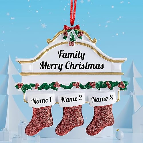 Miniatura 7 de Adornos de Navidad personalizados 2023, familia de calcetines rojos, familia de 2345678, adorno de Navidad personalizado con nombres, adorno