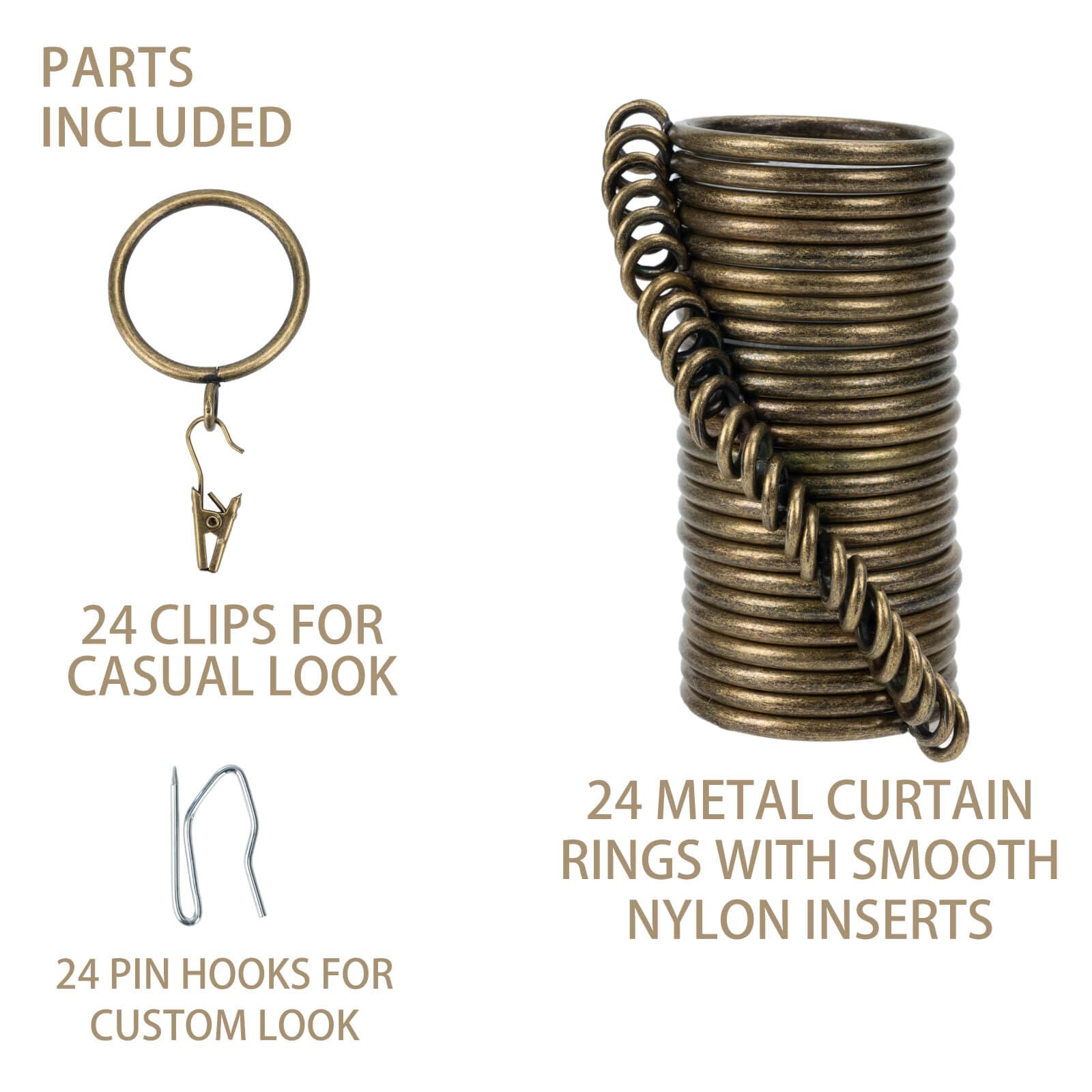 Curtain Rings and Hooks Clip,25mm Inside Diameter,Complete Set including Curtain Pole Rings - Image 2