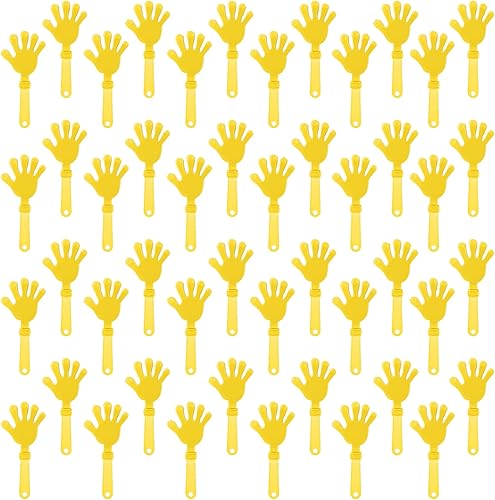 100 pinzas de mano amarillas de 7.5 pulgadas con forma de explosión de sol, agentes de ruido, regalos de fiesta, aplausos de plástico para eventos