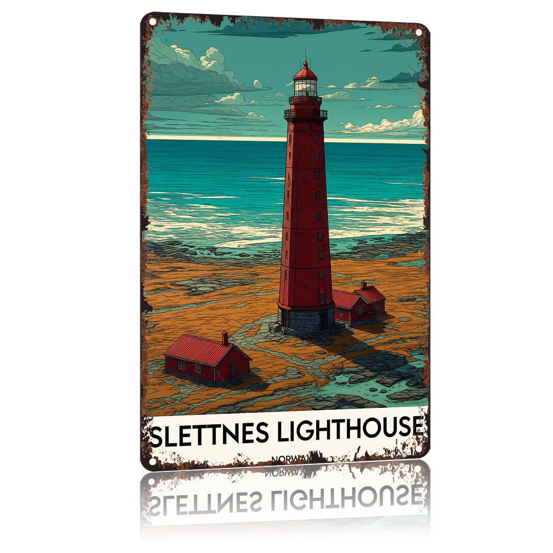 peiyeety Slettnes Lighthouse, Gamvik Norway Funny 8x12 Inch Aluminum Vintage Metal Tin Signs-For Living Room Kitchen Bedroom Patio Porch Men'S Nest Wall Decor