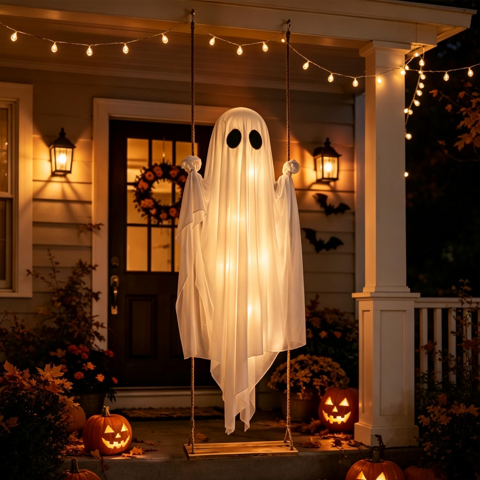 Swinging Ghost Halloween Decorations, Lighted 5 Ft Hanging Decor (120cm)