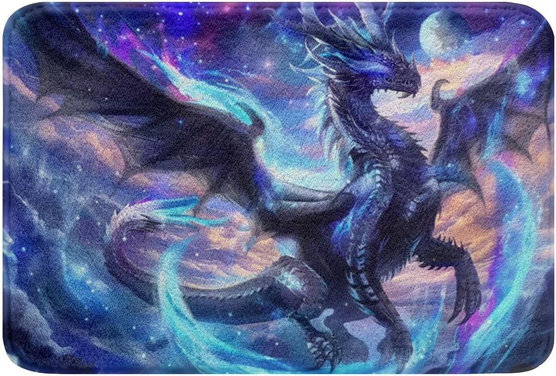 Feelyou Dragon Bathroom Rugs Personalized Dragon Bath Mats Microfiber Western Traditional Culture Bathroom Accessories Wildlife Floor Doormats Non-Slip 20"x32" Light Blue Purple Soft image 3
