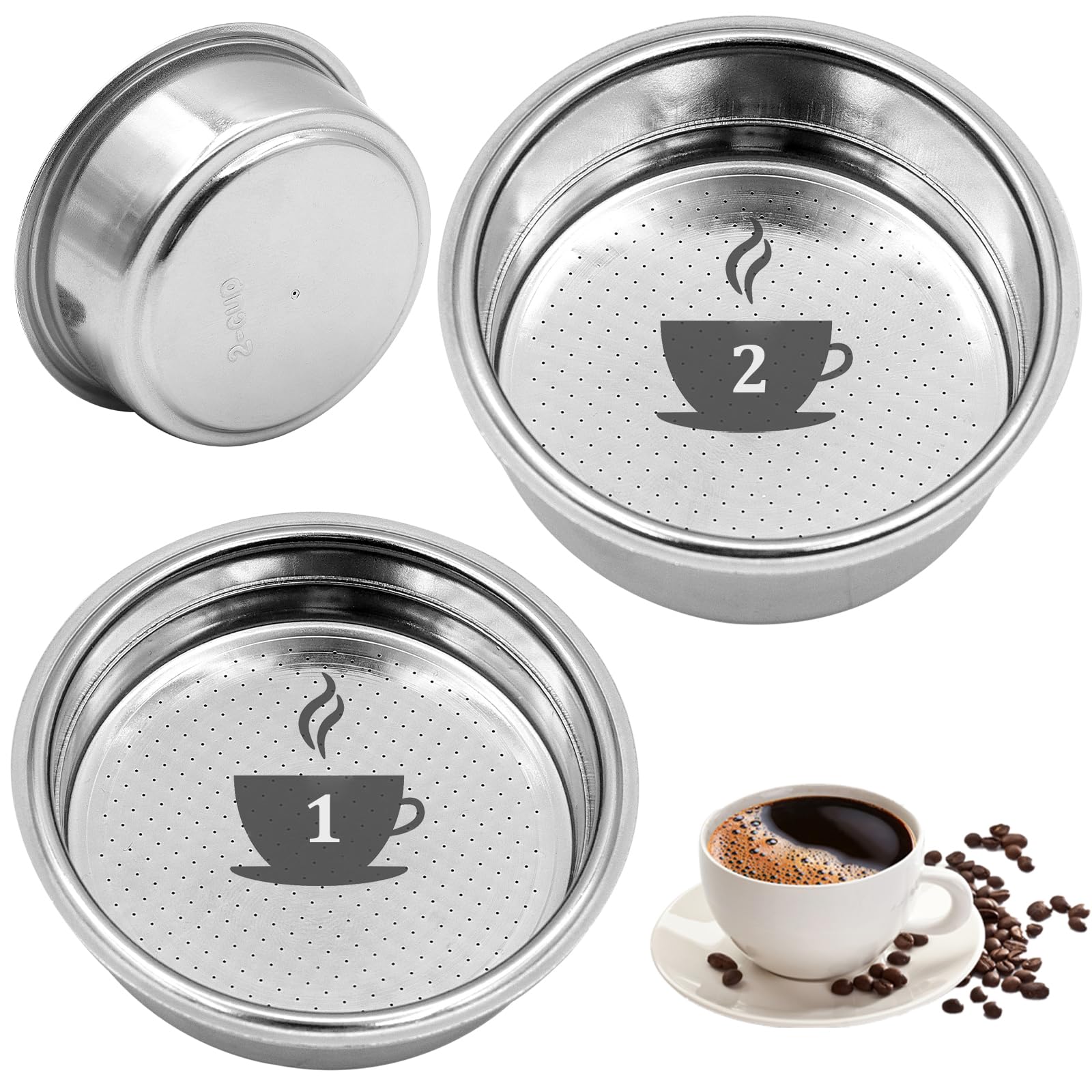 Scettar 2 Piezas 51mm Filtro de Café de Acero Inoxidable 1 y 2 Tazas Canasta de Filtro Presurizado de Doble Capa Canasta de Filtro Expreso de Compatible con Cafeteras Cecotec Ufesa Breville