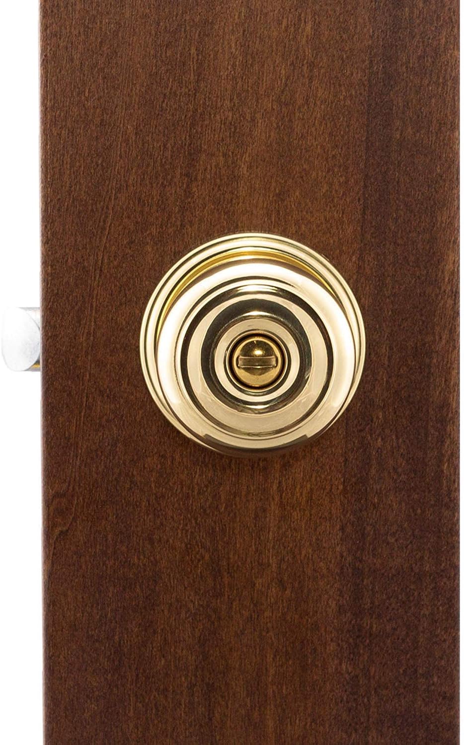 Copper Creek Colonial Privacy Interior Door Knob – ANSI Grade-3 Certified, Modern Heavy Duty Handle, Easy Install and Reversible for Bedroom, Bathroom and Closets – Polished Brass, (Pack of 2)