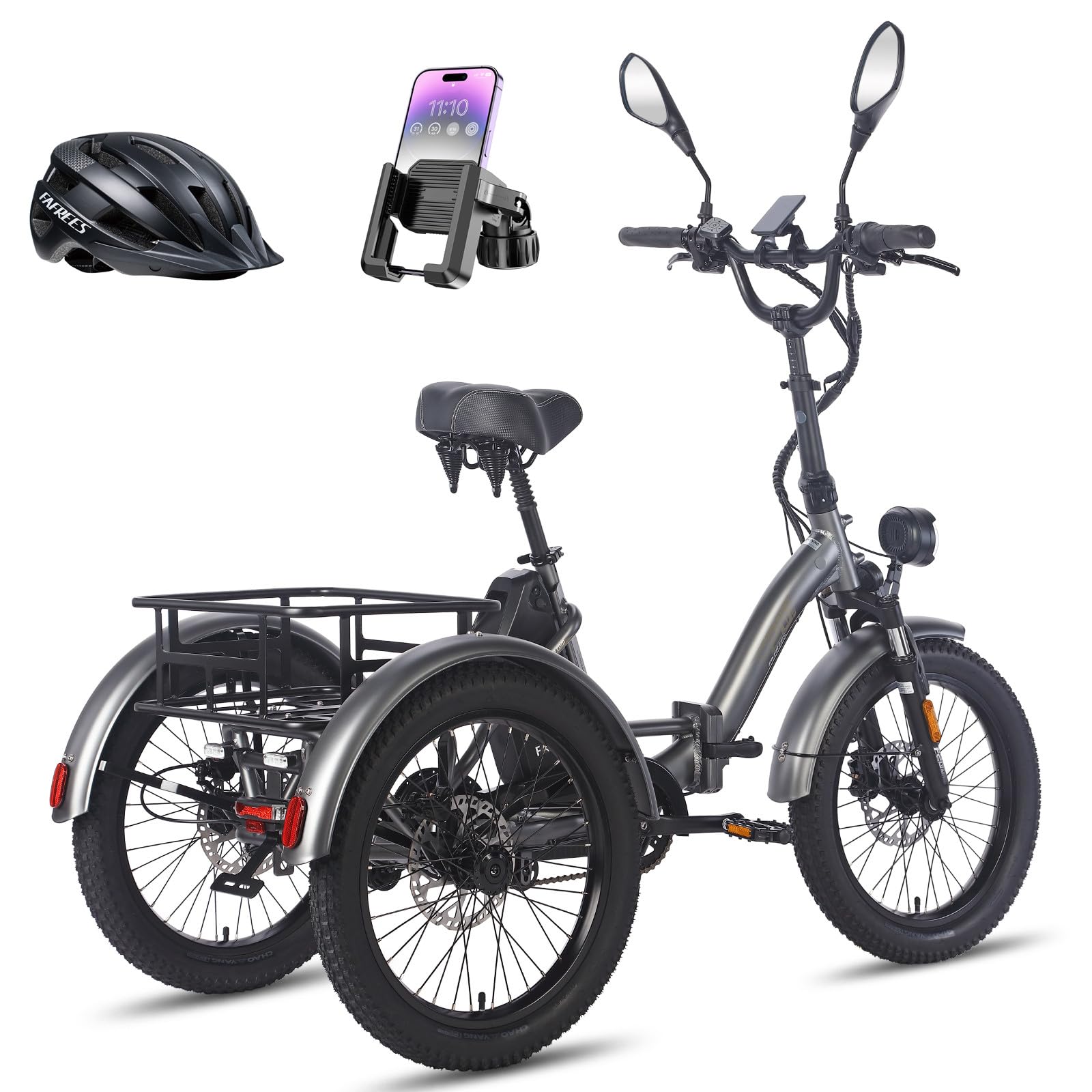 Fafrees F20 MATE - Triciclo Elettrico per Adulti Pieghevole con 75km Autonomia, Motore 65N.m e Freni Idraulici - Bici Elettrica 3 Ruote per Uomo Donna (NERO)
