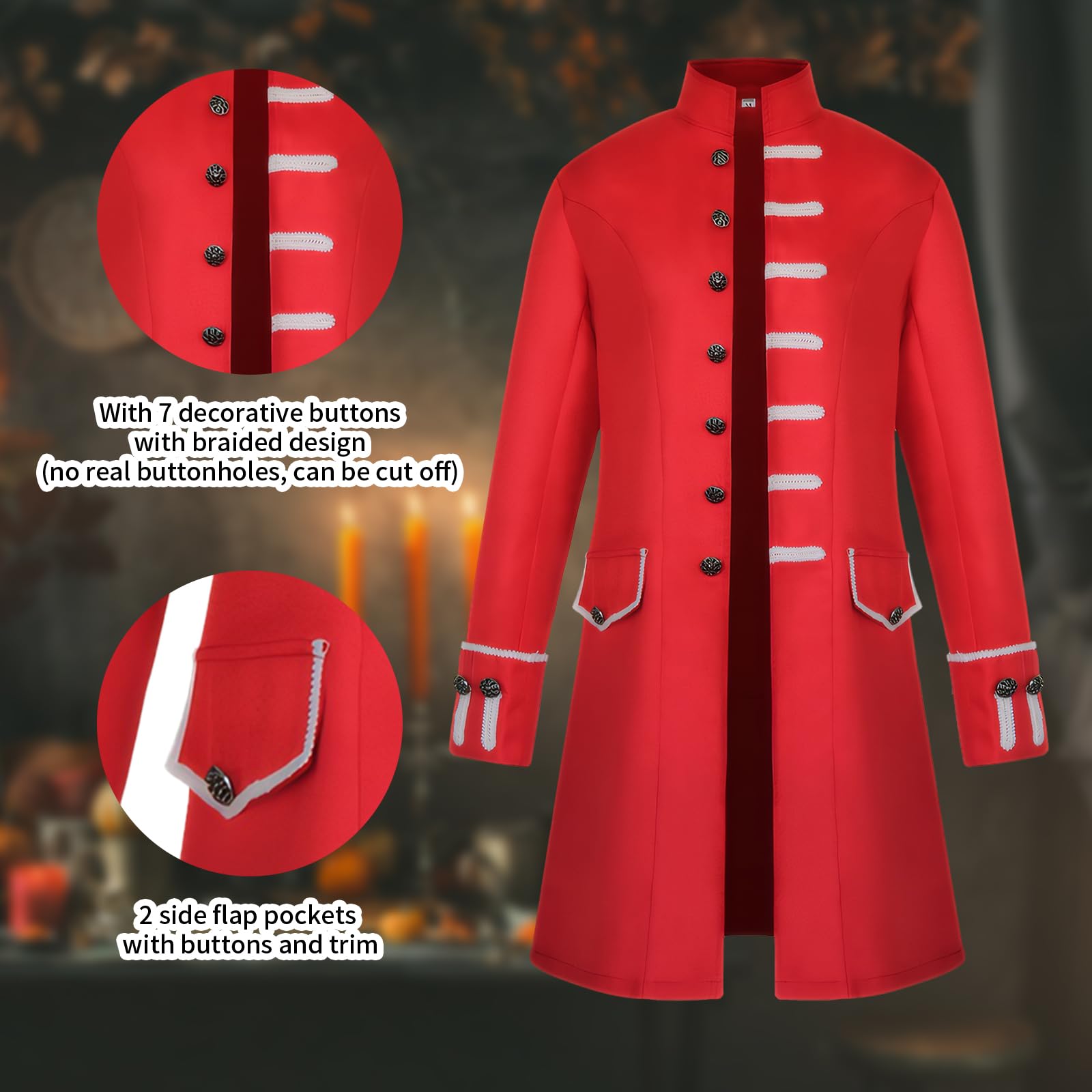 OPAEHJF Cappotto da uomo gotico steampunk medievale vintage abito uniforme costume monopetto trench cappotto autunno casual per feste di Halloween