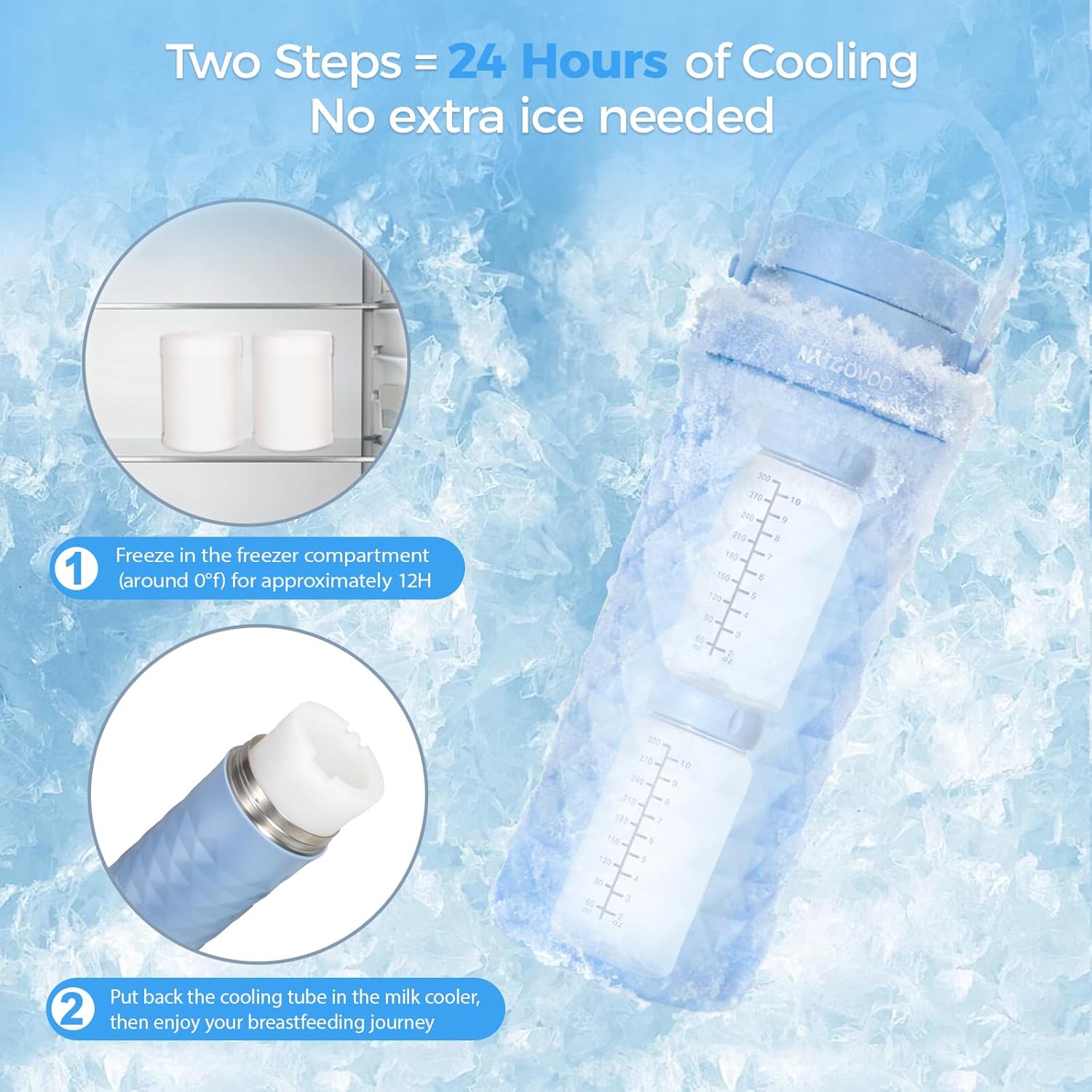 22oz Portable Breast Milk Cooler for Travel,24H Ice-Free Cooling Breastmilk Storage Bottles Container with 2pcs Baby Bottles for Breastmilk Storage,Baby Breastfeeding Essential, Blue