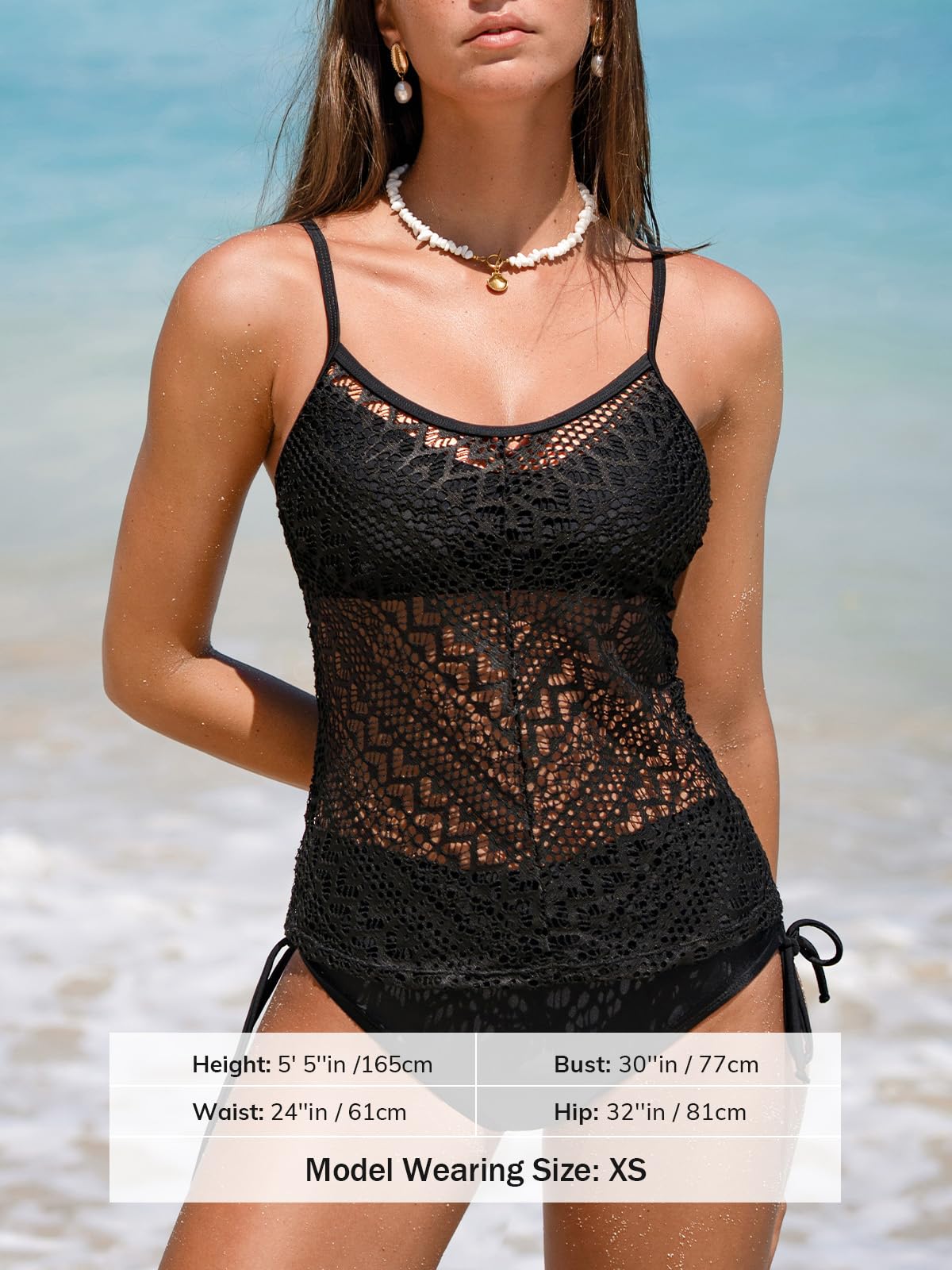 CUPSHE Damskie zestawy tankini dwuczęściowy strój kąpielowy z dekoltem w serek strój kąpielowy regulowane ramiączka spaghetti krawat boczny