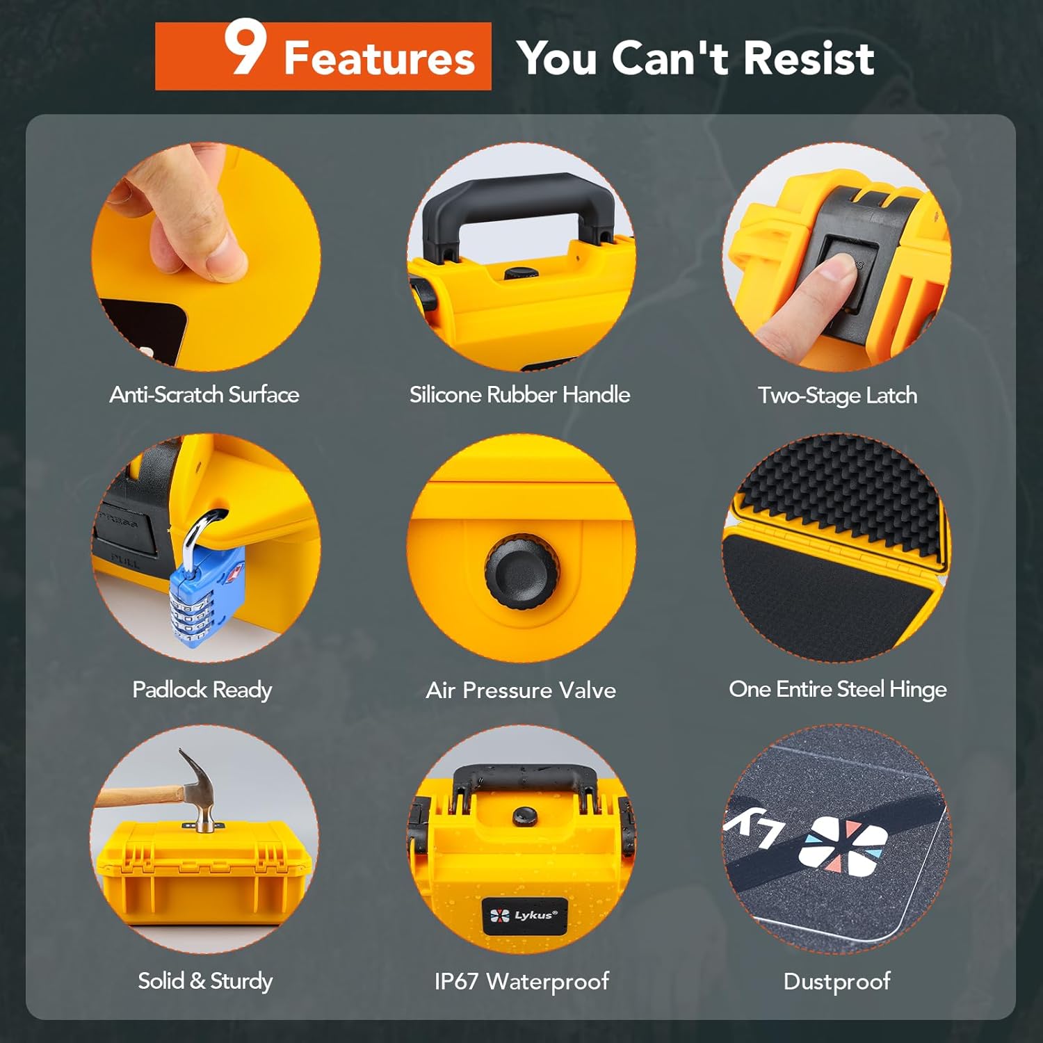 Lykus HC-3310 Waterproof Hard Case with Customizable Foam Insert, Interior Size 12.99x8.27x5.31 in, Suitable for pistol,camera,lens,drone,mic,flashlight,telescope,action cam,electronics,tools,and more