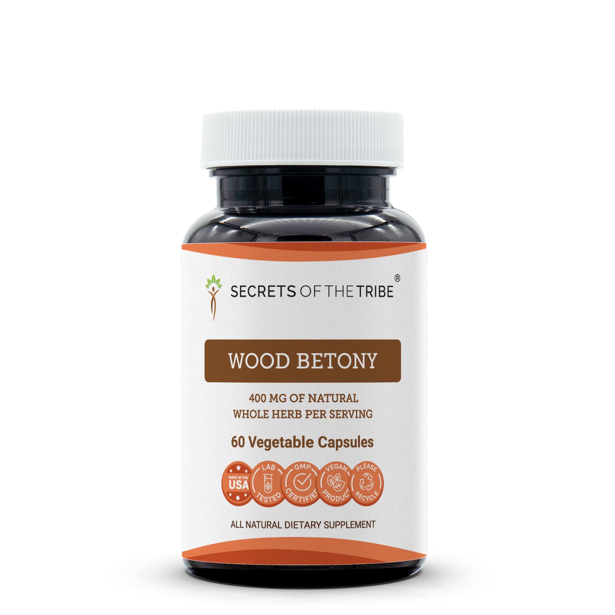 Secrets of the Tribe Suplemento fitoterápico de Wood Betony (Stachys officinalis) 400 mg, 60 cápsulas