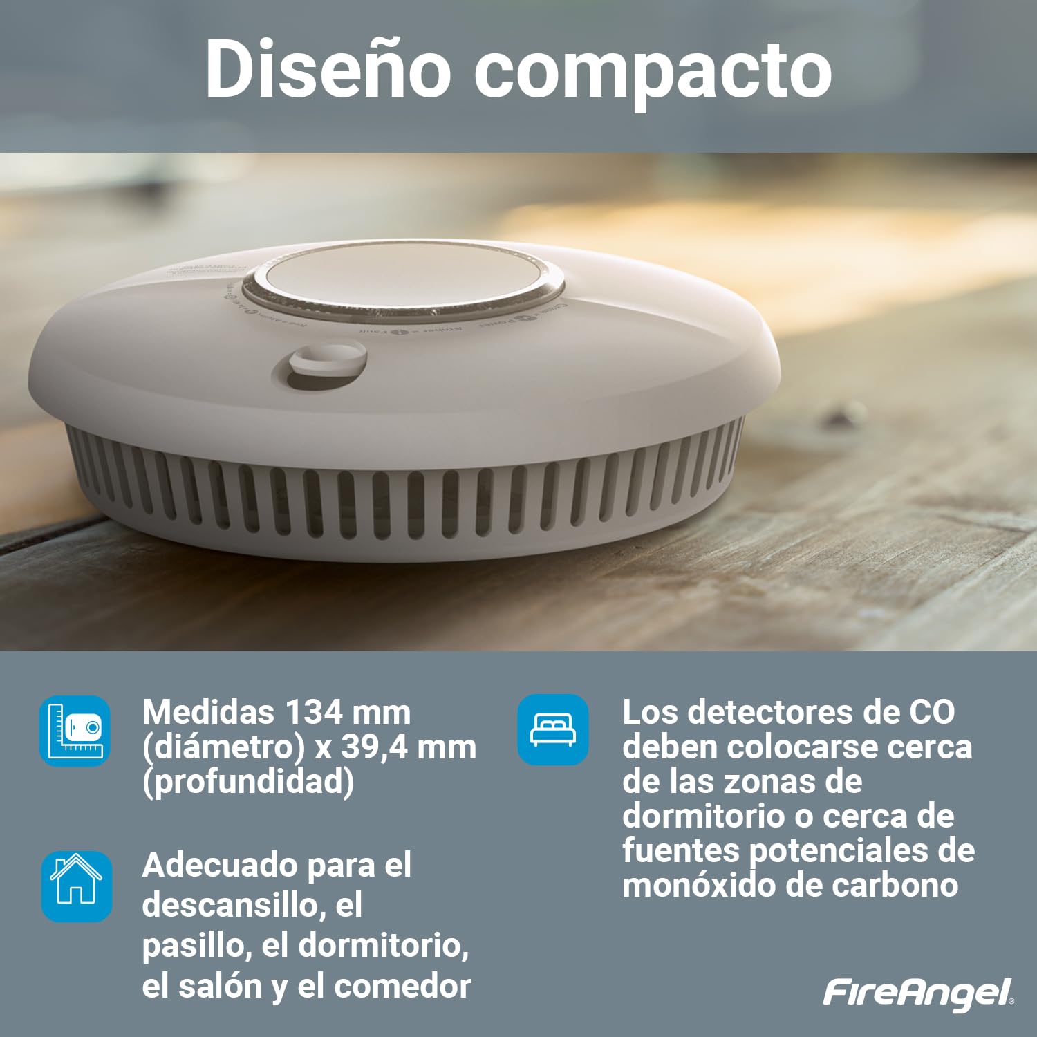 FireAngel Detector de Humo y Monóxido de Carbono para Casa Combinado, SCB10-INT – Doble Sensor de Humo y CO de 10 Años de Duración
