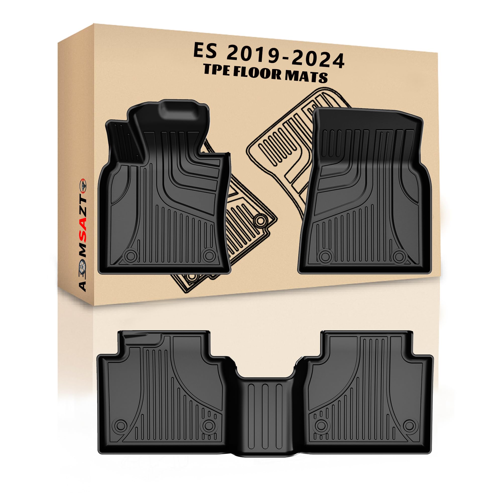 AOMSAZTO Floor Mats Compatible with Lexus ES ES350/ES300h 2019 2020 2021 2022 2023 2024, TPE All Weather Custom Fit Floor Liner for ES 1st and 2nd Row Full Set Car Liners Black
