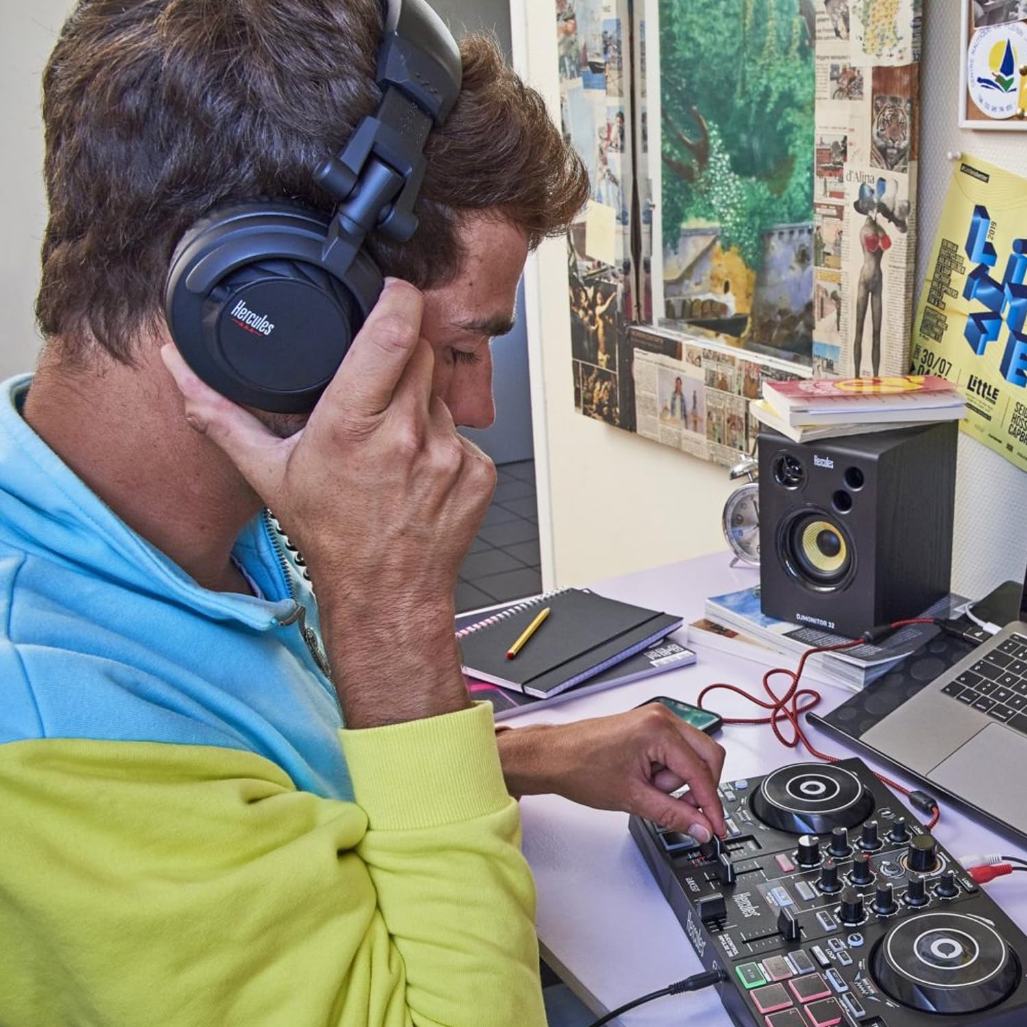 Generisch Hercules HDP DJ45 Geschlossener DJ Kopfhörer Ohrhörer + keepdrum Tisch-Stativ