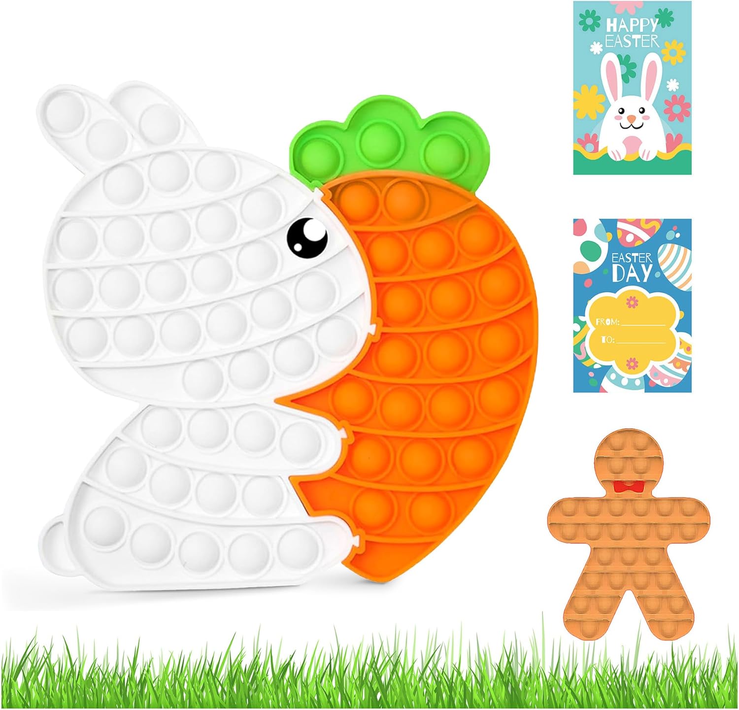 Easter Puzzle Fidget Toys,Kids Toddlers Bunny Carrot Easter Basket Stuffers with Gift Cards Stress Relief Push Bubble Sensory Toy Birthday Gifts Party Favors Classroom Prize for Boys Girls Teens