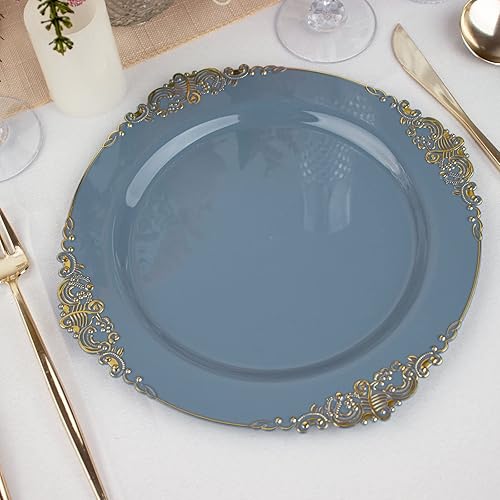 Miniatura 48 de Efavormart - Paquete de 10 platos llanos redondos de plástico de 10 pulgadas en verde salvia vintage, platos desechables barrocos en relieve