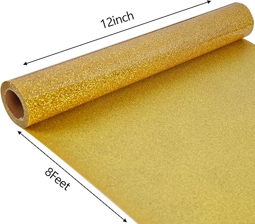 Miniatura 2 de Vinilo HTV con purpurina  Rollos de vinilo de transferencia de calor FUNKAKA con purpurina dorada de 12 pulgadas x 8 pies, vinilo dorado con