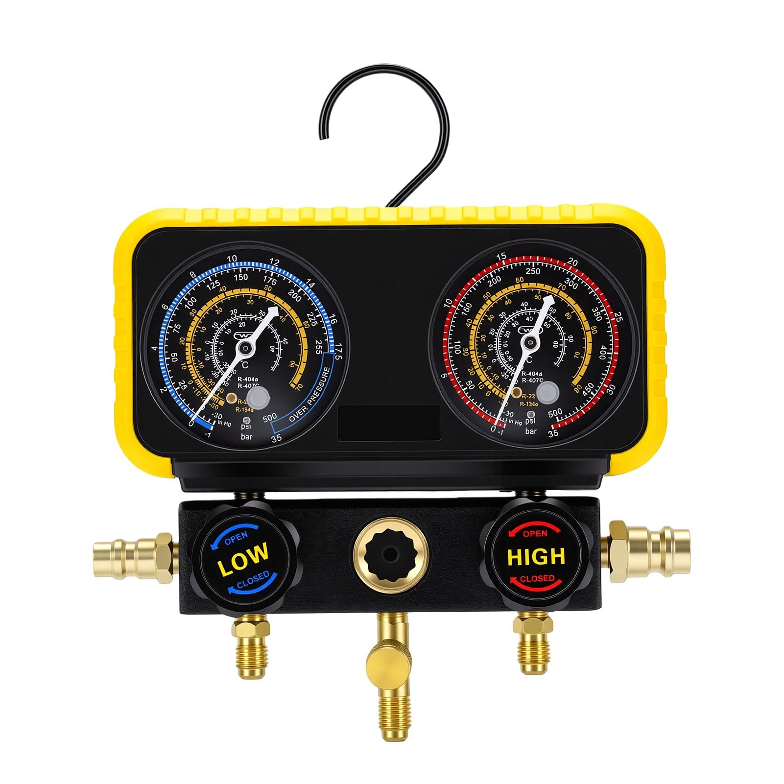 Juego de Manómetros de Colector HVAC R134A Kit de Diagnóstico Profesional con Mangueras de Alta Presión para Sistemas Automotrices y HVAC Construidos para Durar