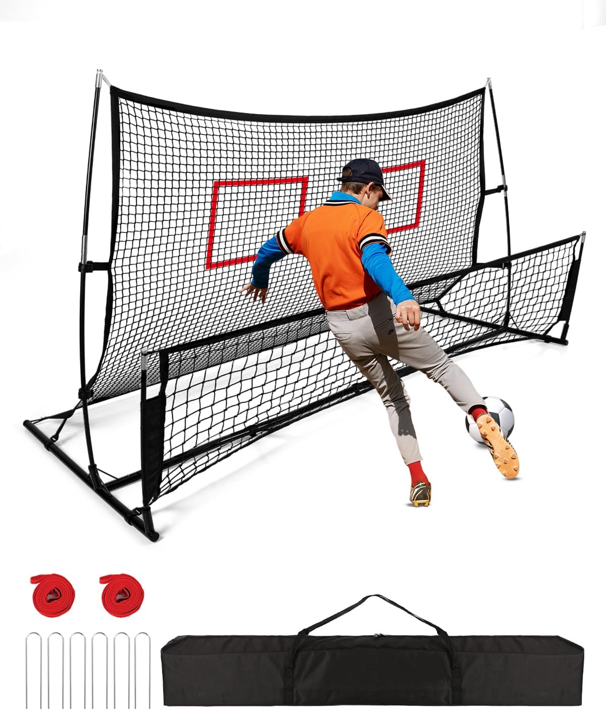 Soccer Rebounder 2In1, Large(7.2’x4’)&Small(7.2’x4’) Dual-Sided Soccer Rebound Net With 2Pcs Adjusted Freely Target, 6Pcs Metal Stakes&Carry Bag, Suitable for All Ages Team or Solo Soccer Training