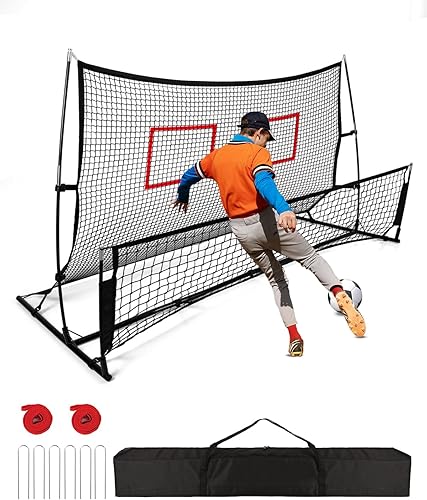 Soccer Rebounder 2In1, Large(7.2x4)&Small(7.2x4) Dual-Sided Soccer Rebound Net With 2Pcs Adjusted Freely Target, 6Pcs Metal Stakes&Carry Bag,