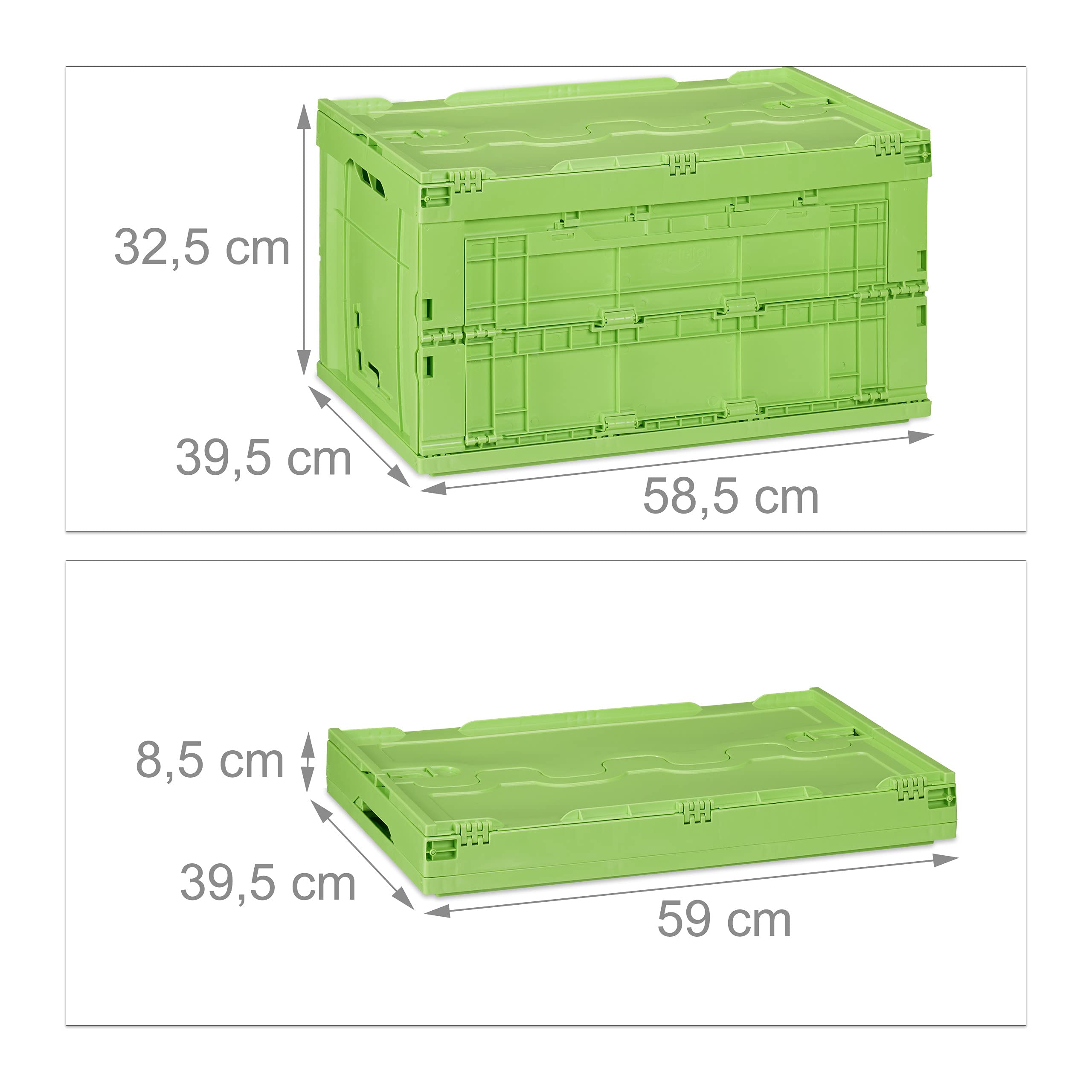 4 x Profi Transportbox, stabil, Gewerbe, hochwertiger Kunststoff, Deckel, Qualität, 60 L, HxBxT 32,5x58,5x39,5cm, grün