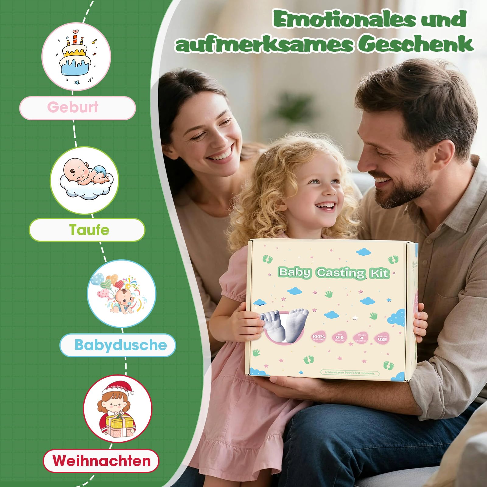 Gipsabdruck Baby Hand und Fuß für 4 Abdrücke Ungiftig 3D Gips Abdruck Hände mit Farben, Personalisierte Andenken Baby Geschenk Geburt Neugeborenen Geschenk für Frische Eltern