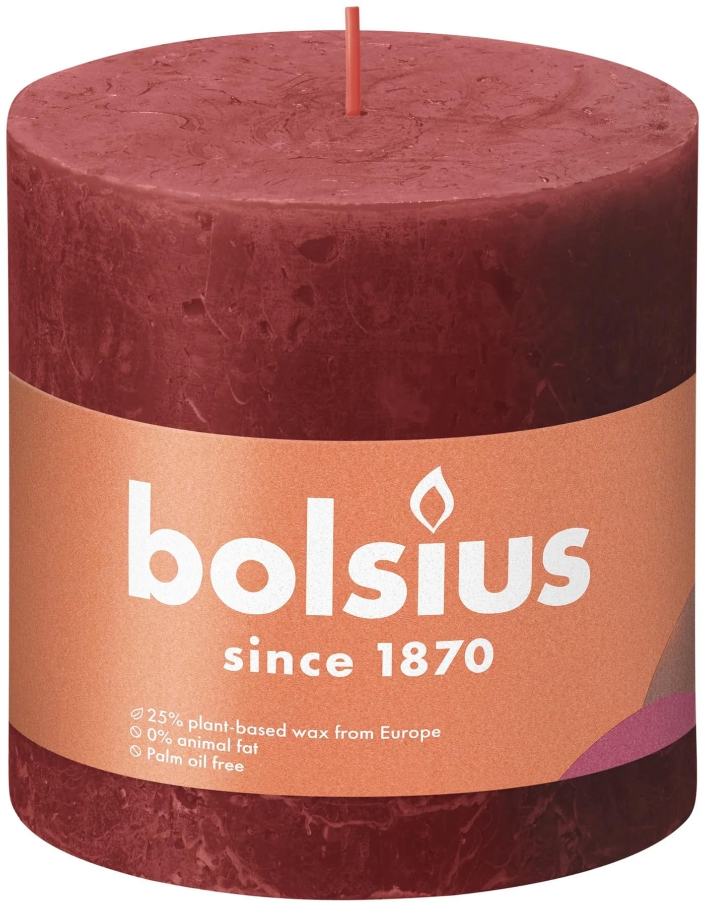 BOLSIUS Delicate Red Rustic Shine Pillar Candle 10cm x 10cm