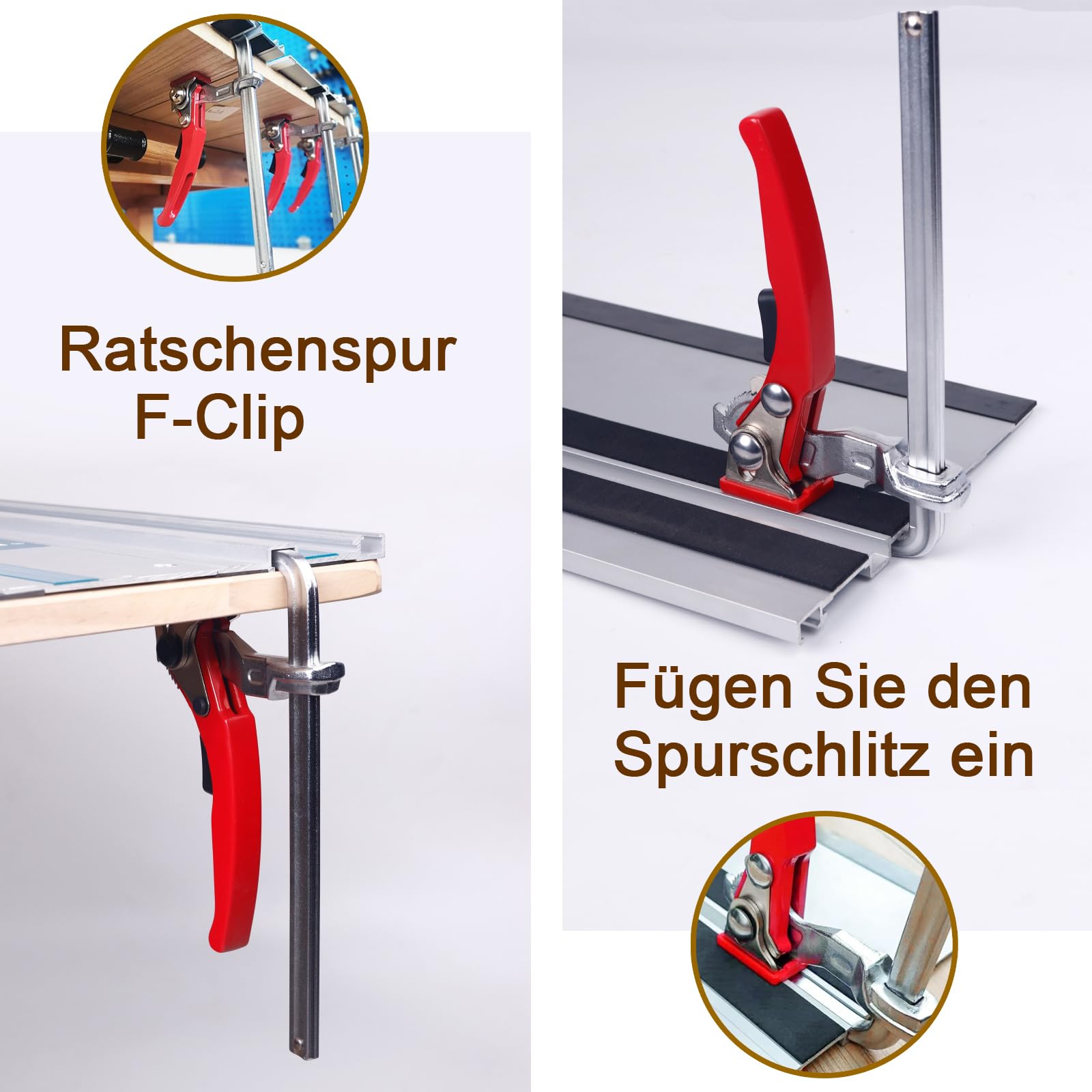 Lot de 2 Joint Rapide pour Rail de Guidage, Serre Joint Menuisier, Pince de Table à Cliquet, Pince de Serrage à Dégagement Rapide avec Capacité de 160mm et Profondeur de Gorge de 60mm