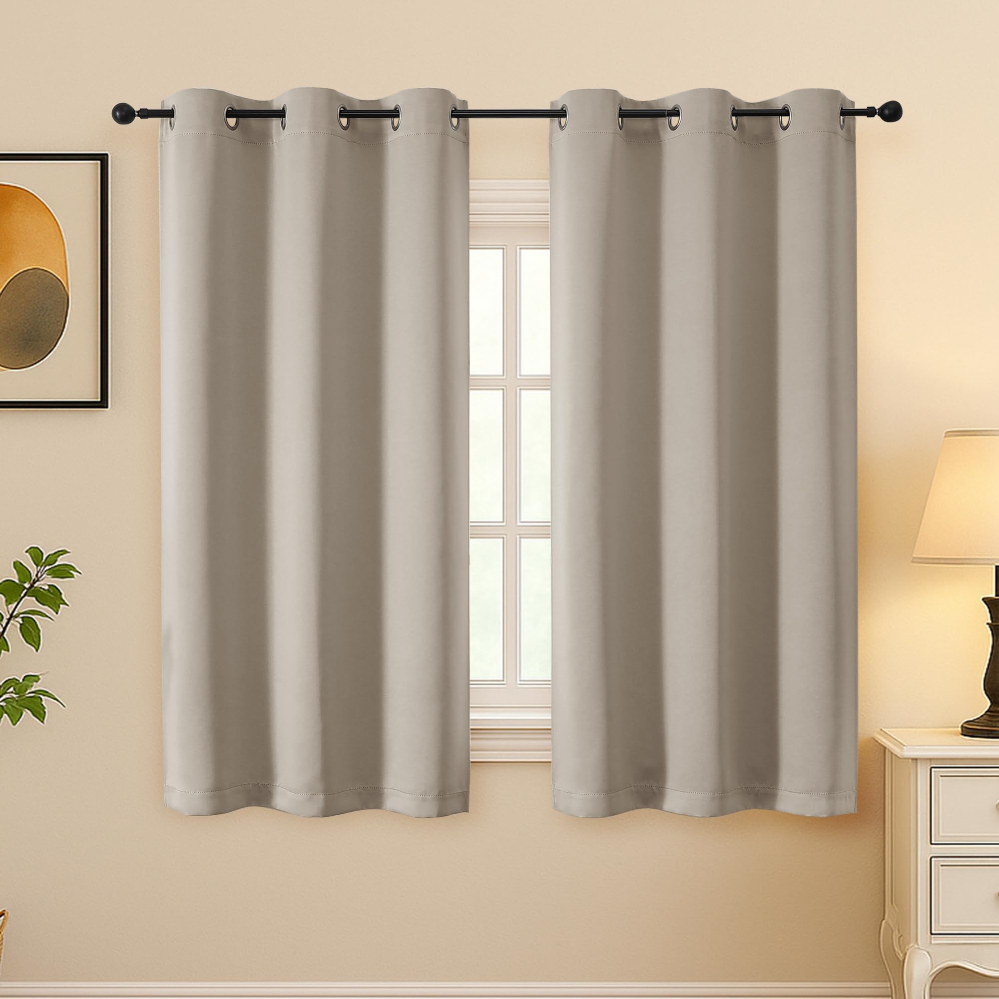 Simplebrand Stone Curtains for Bedroom 54 Inch Length 2 Panels Set, Room Darkening Thermal Insulated Energy Saving Curtains for Nursery, Grommet Solid Soft Window Treatment Drapes, W40 x L54