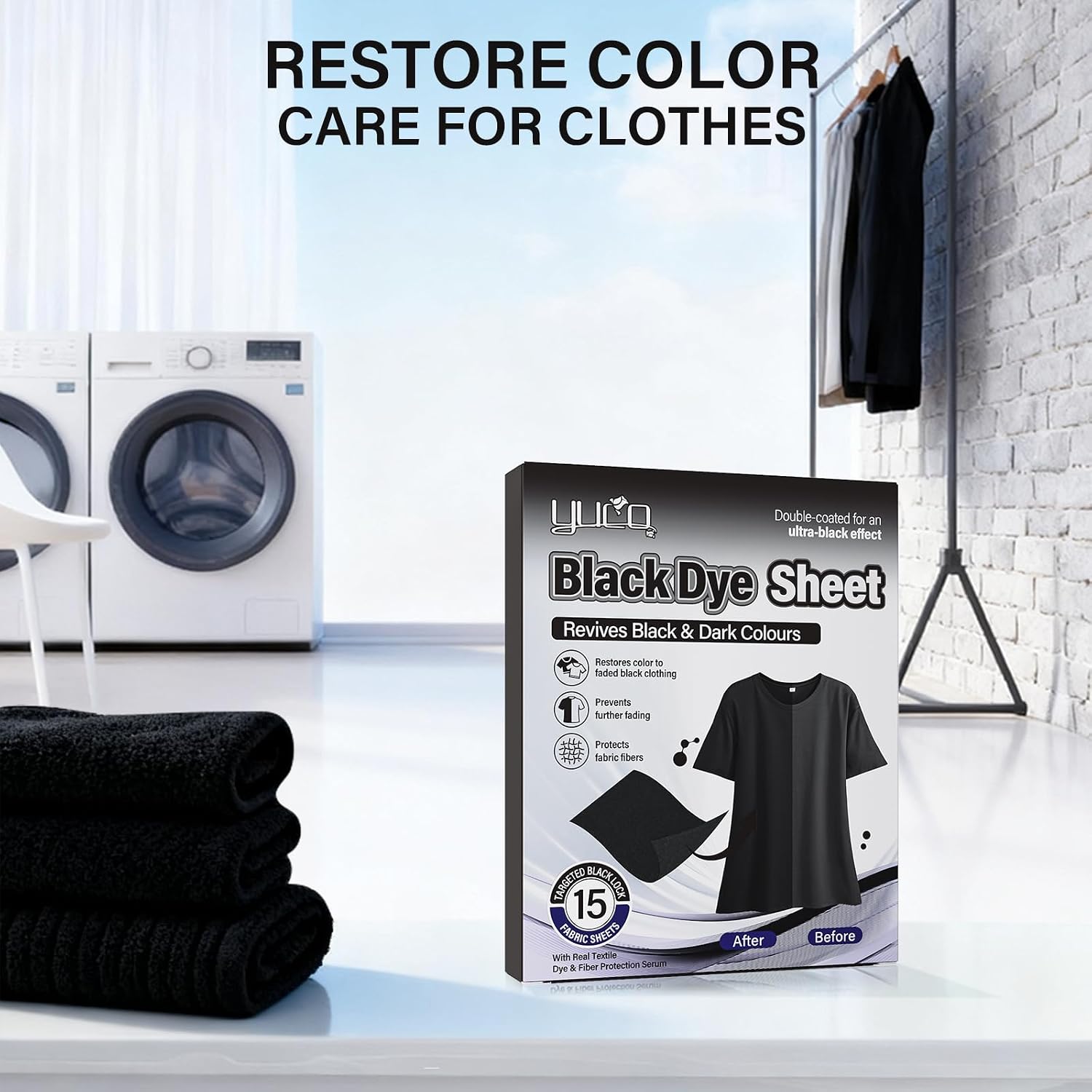 Black Dye Sheets 15 Sheets,Powerful Black Fabric Dye,Suitable for Faded Black Garments,Washing Machine,Hand Wash,Tie-dye