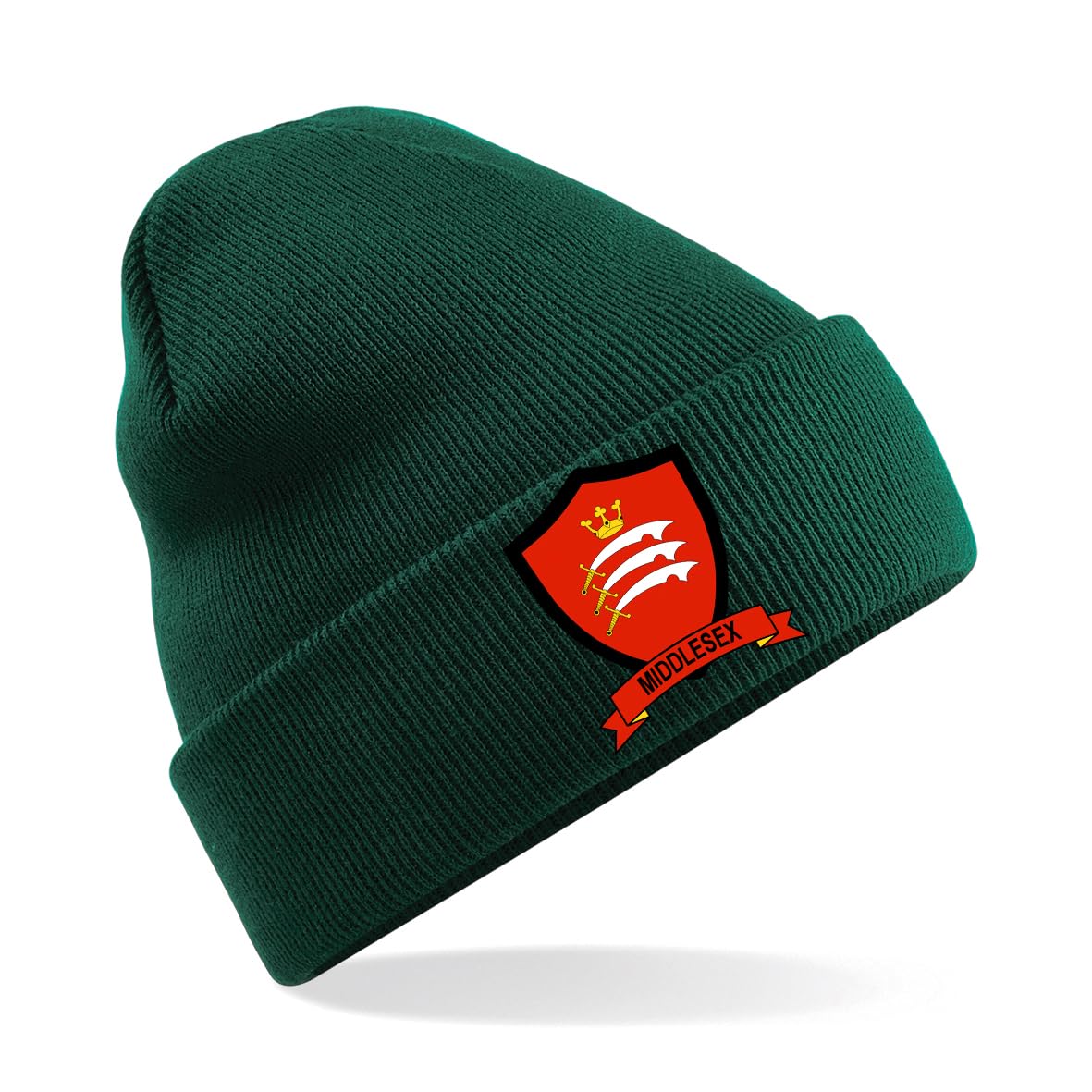 Middlesex County Mens Embroidered Beanie Hat, Bob Hat Cricket Sport Your County Embroidery (Green)