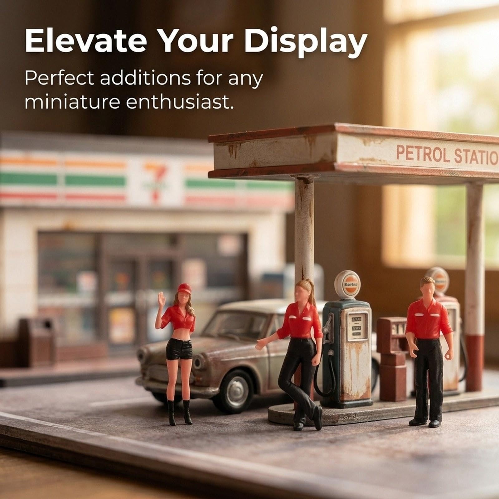 3 Pezzi Miniatura Figura Persone Benzinaio Diorama Personaggi Paesaggio Ferroviario in Resina Fatto a Mano per Collezionisti Adatto a Esposizi, Rosso