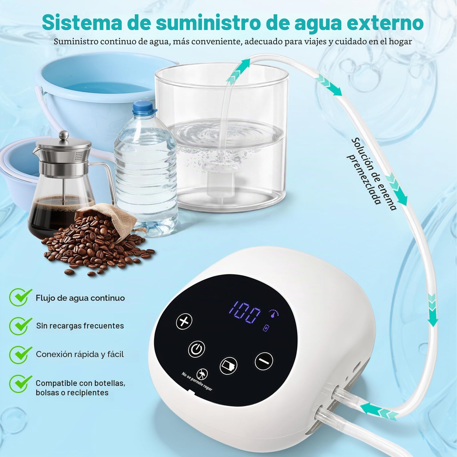 Kit de Enema Eléctrico, Enemas para Limpieza de Colon Hombres Mujeres, Kit de Café Enema Orgánico, Control de Velocidad de Flujo de Agua 100 Niveles con Pantalla LCD, Ducha Anal con Presión